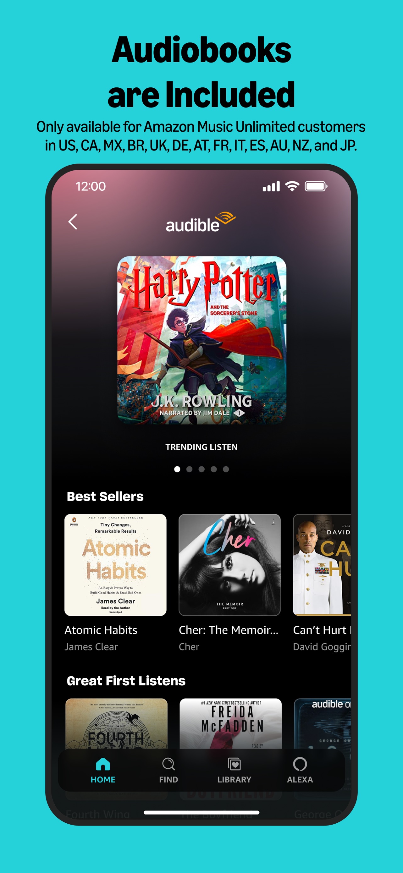 Amazon Music App Store screenshot: Audiobooks are Included