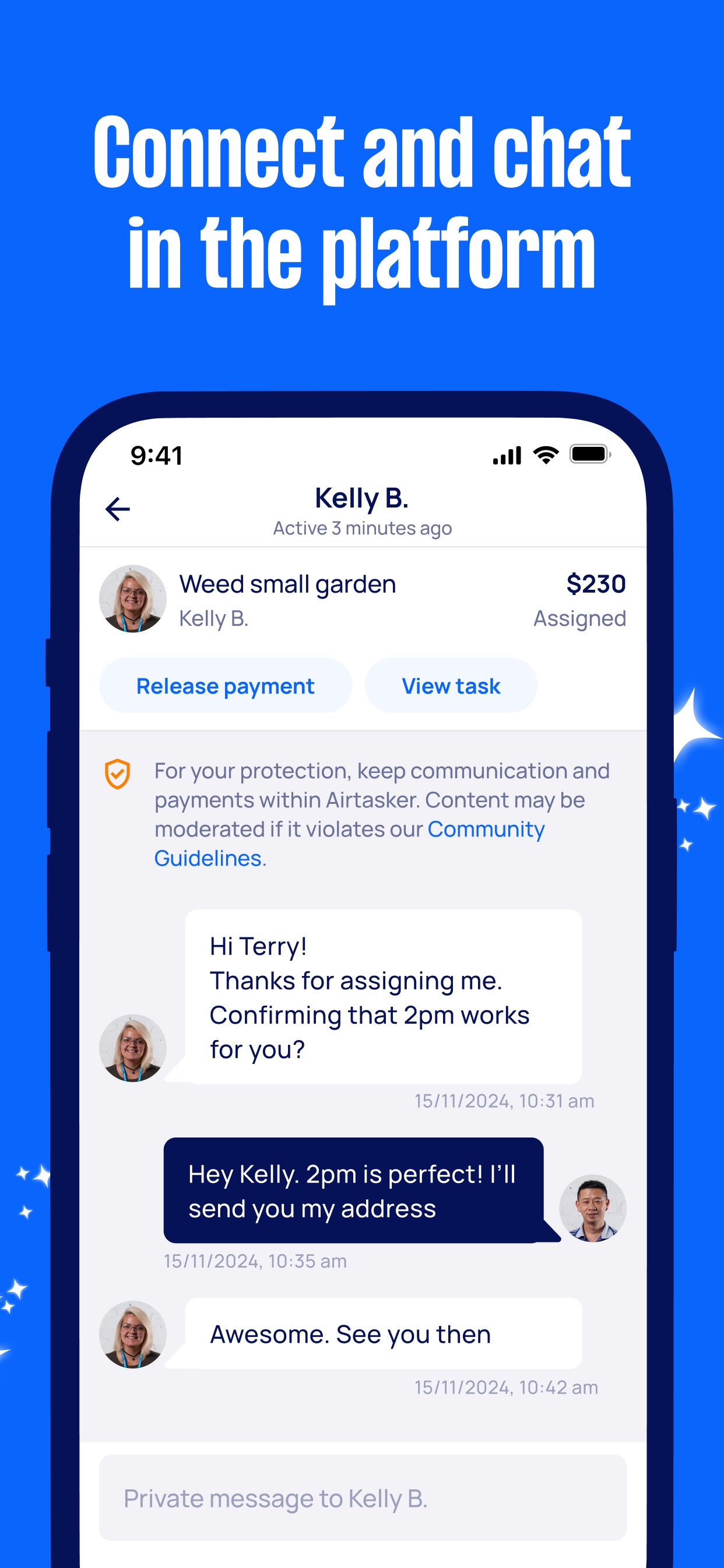 Airtasker App Store screenshot 6: Connect and chat in the platform