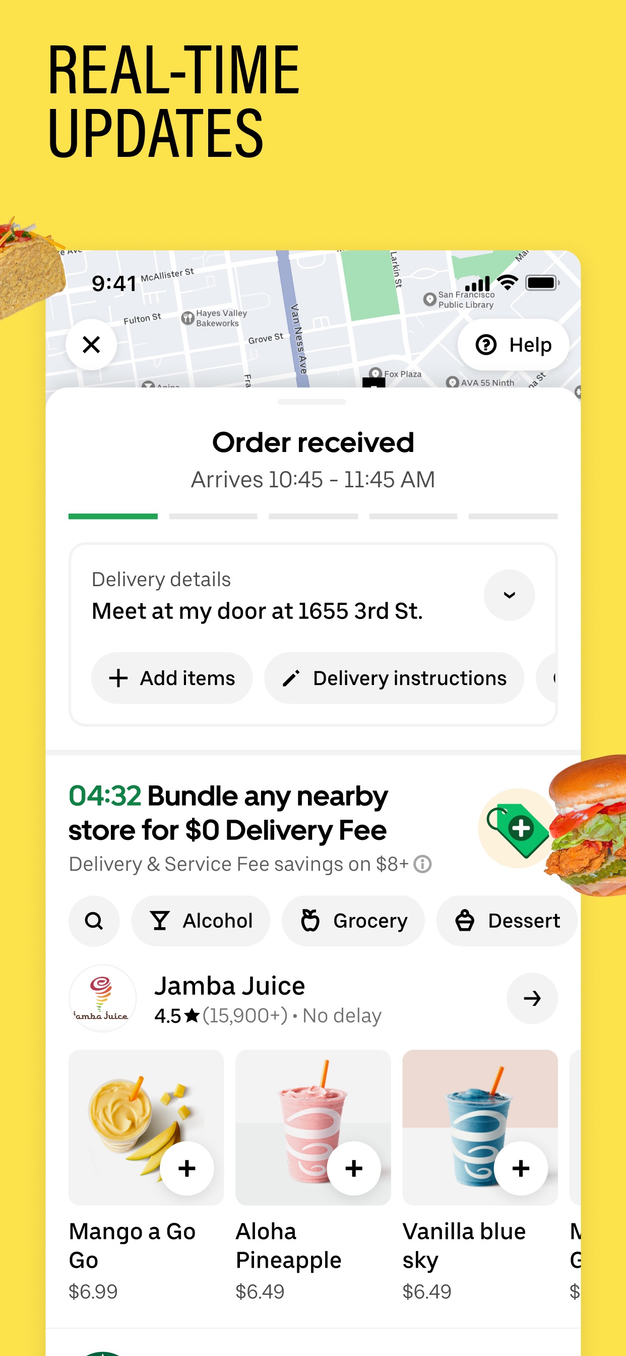 Postmates App Store screenshot: REAL-TIME UPDATES
