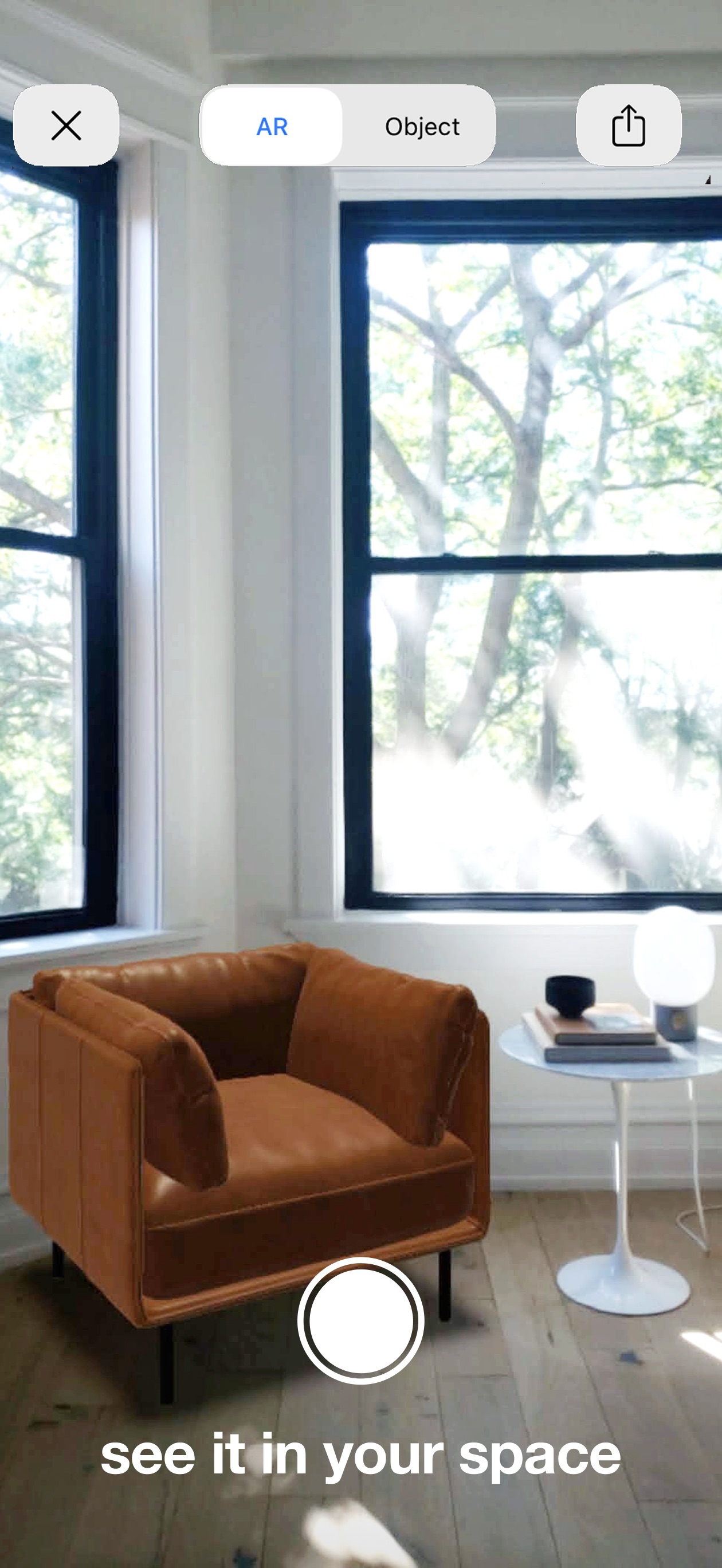 Crate & Barrel App Store screenshot: see it in your space