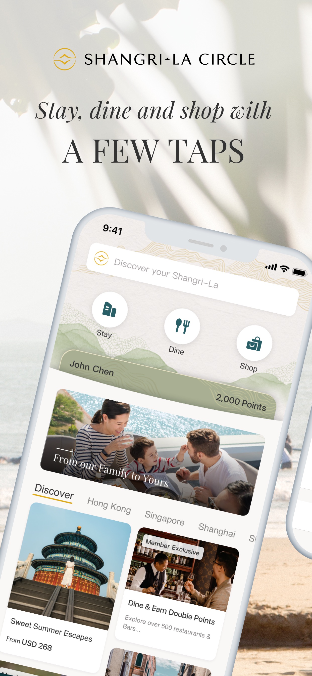Shangri-La Circle App Store screenshot: Stay, dine and shop with A FEW TAPS