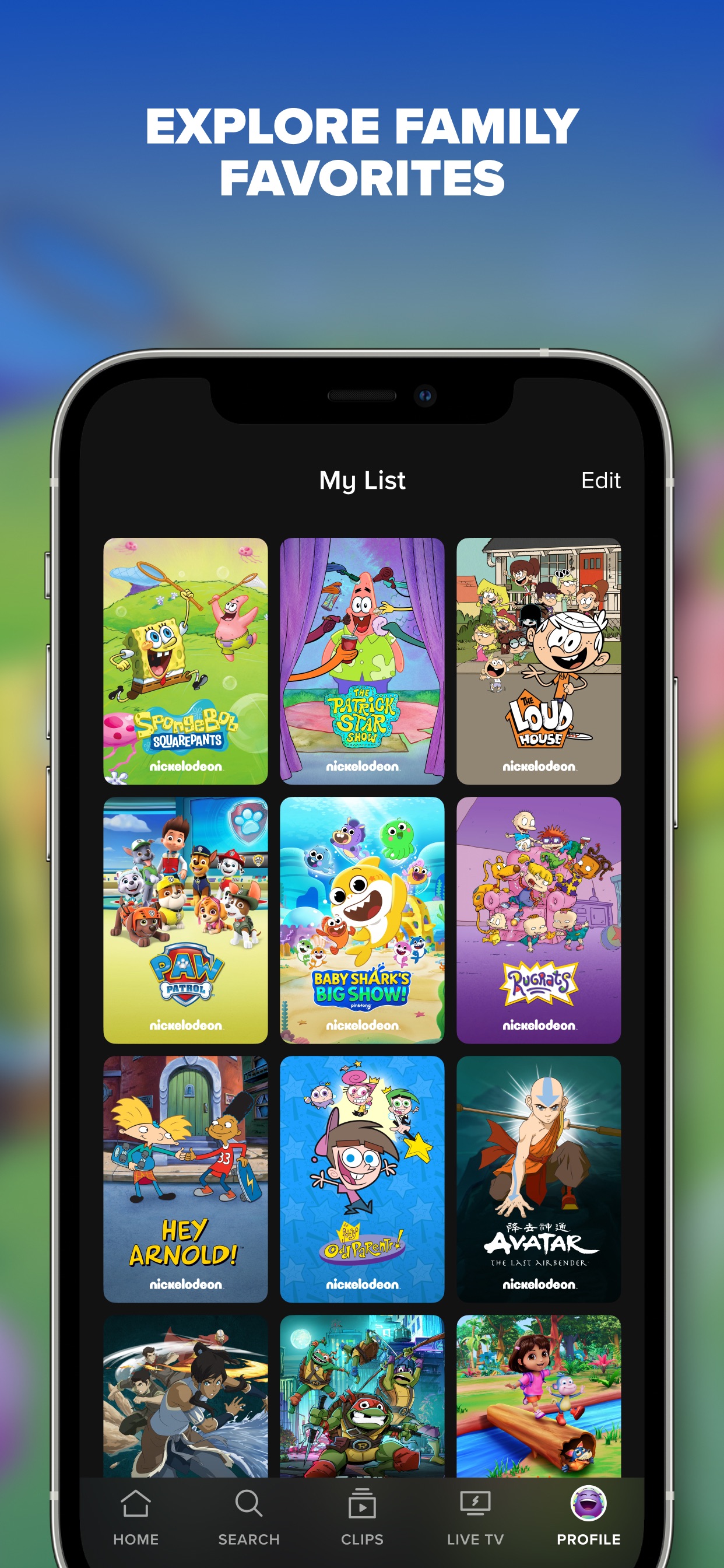 Paramount+ App Store screenshot: EXPLORE FAMILY FAVORITES