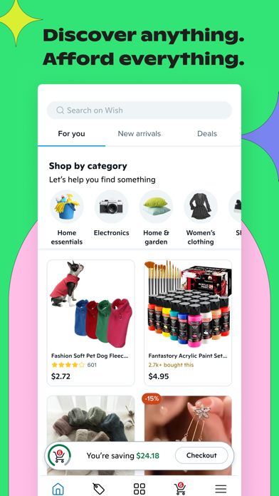 Wish App Store screenshot: Discover anything. Afford everything.