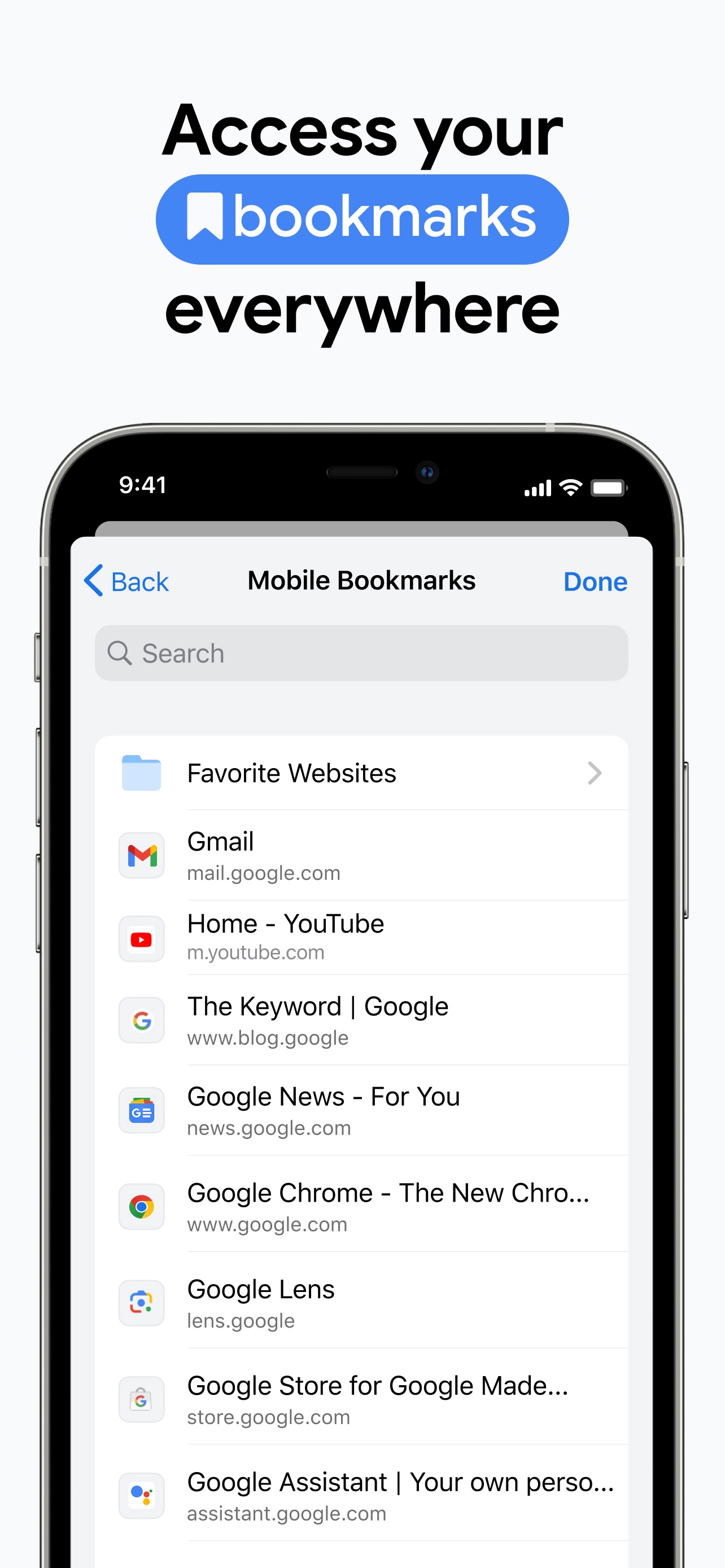 Google Chrome App Store screenshot 10: Access your bookmarks everywhere