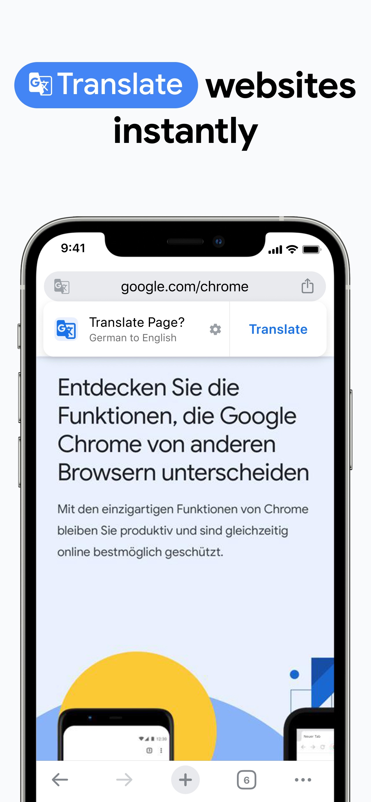 Google Chrome App Store screenshot: Translate websites instantly
