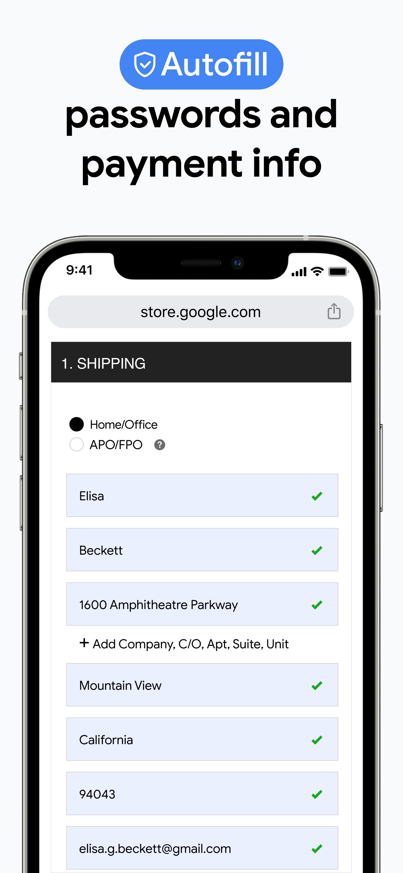 Google Chrome App Store screenshot 5: Autofill passwords and payment info