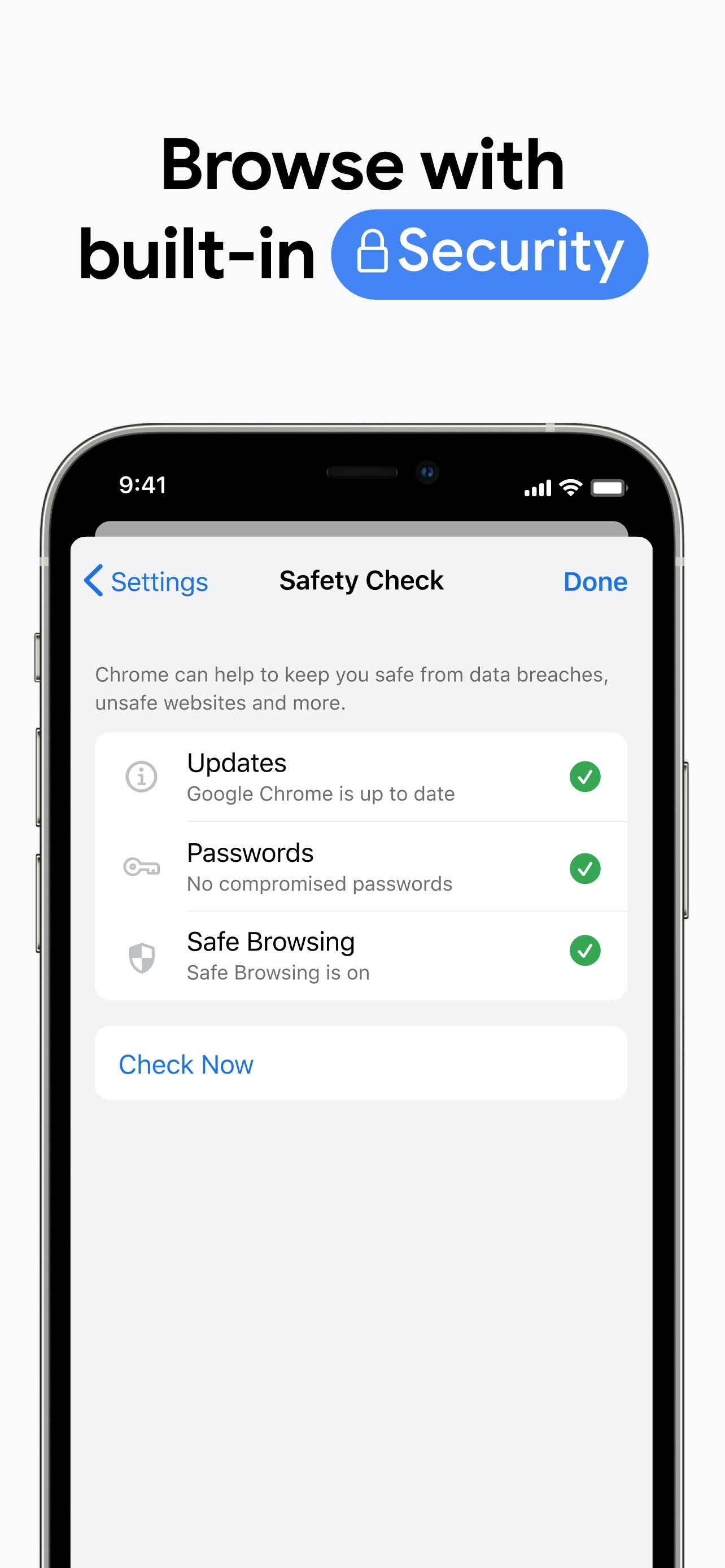 Google Chrome App Store screenshot: Browse with built-in Security
