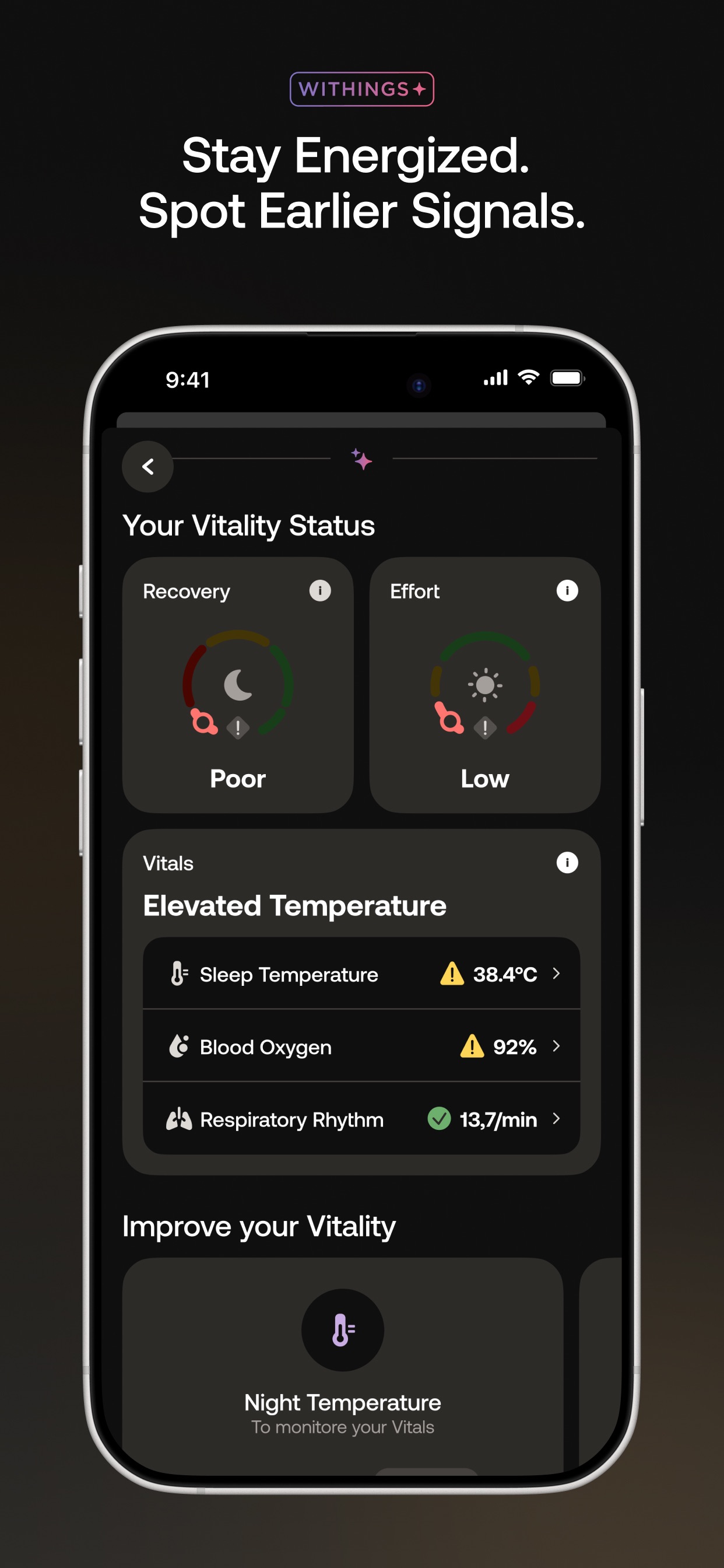 Withings Health Mate App Store screenshot: Stay Energized. Spot Earlier Signals.