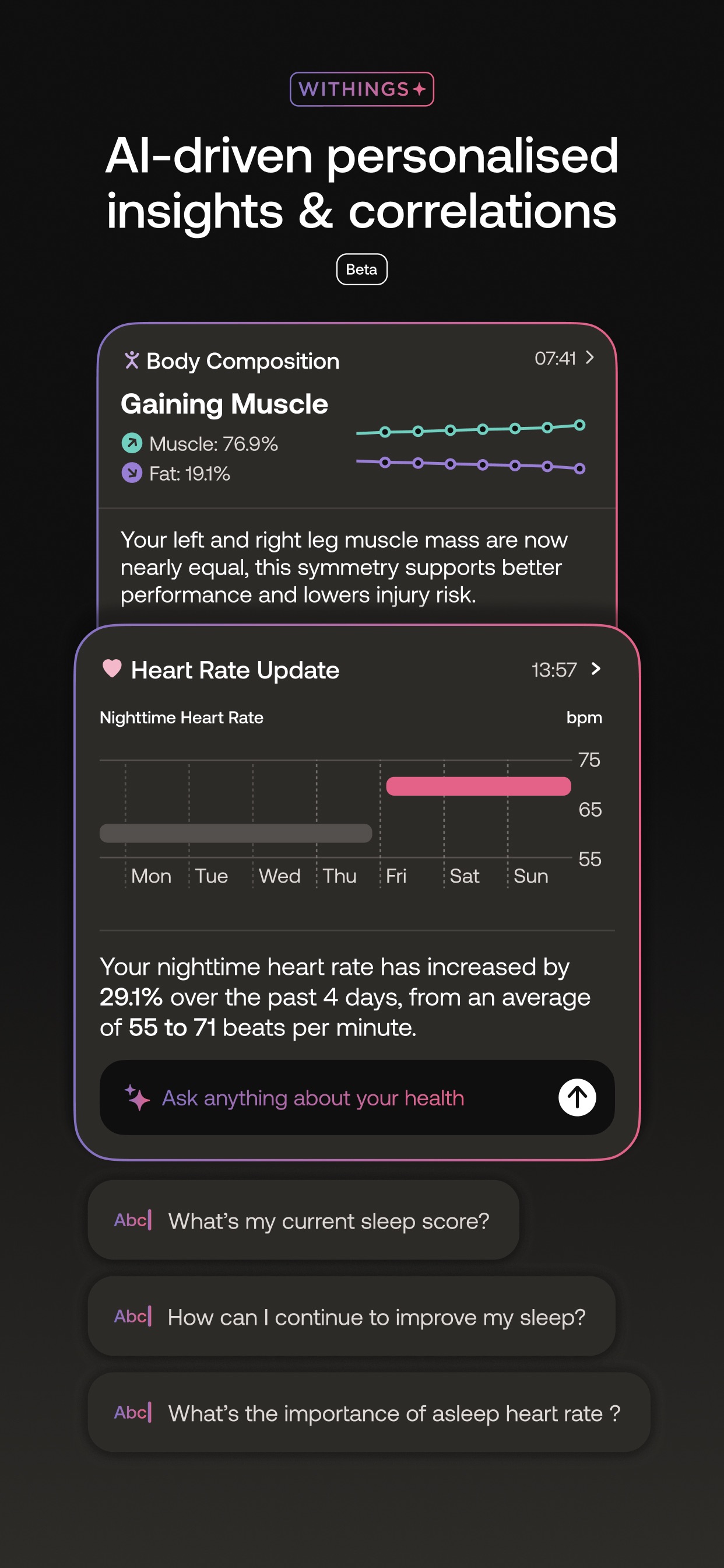 Withings Health Mate App Store screenshot: AI-driven personalised insights & correlations