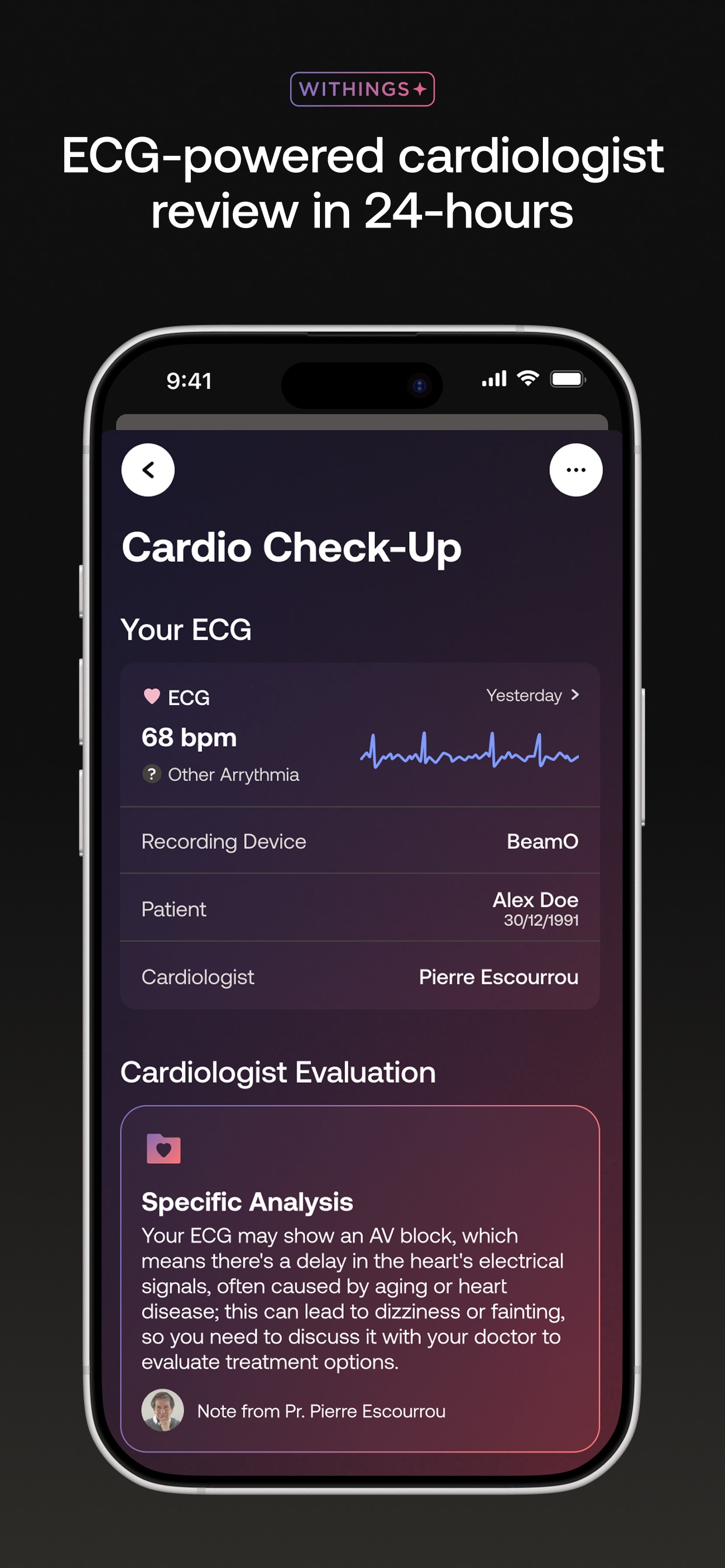Withings Health Mate App Store screenshot: ECG-powered cardiologist review in 24-hours