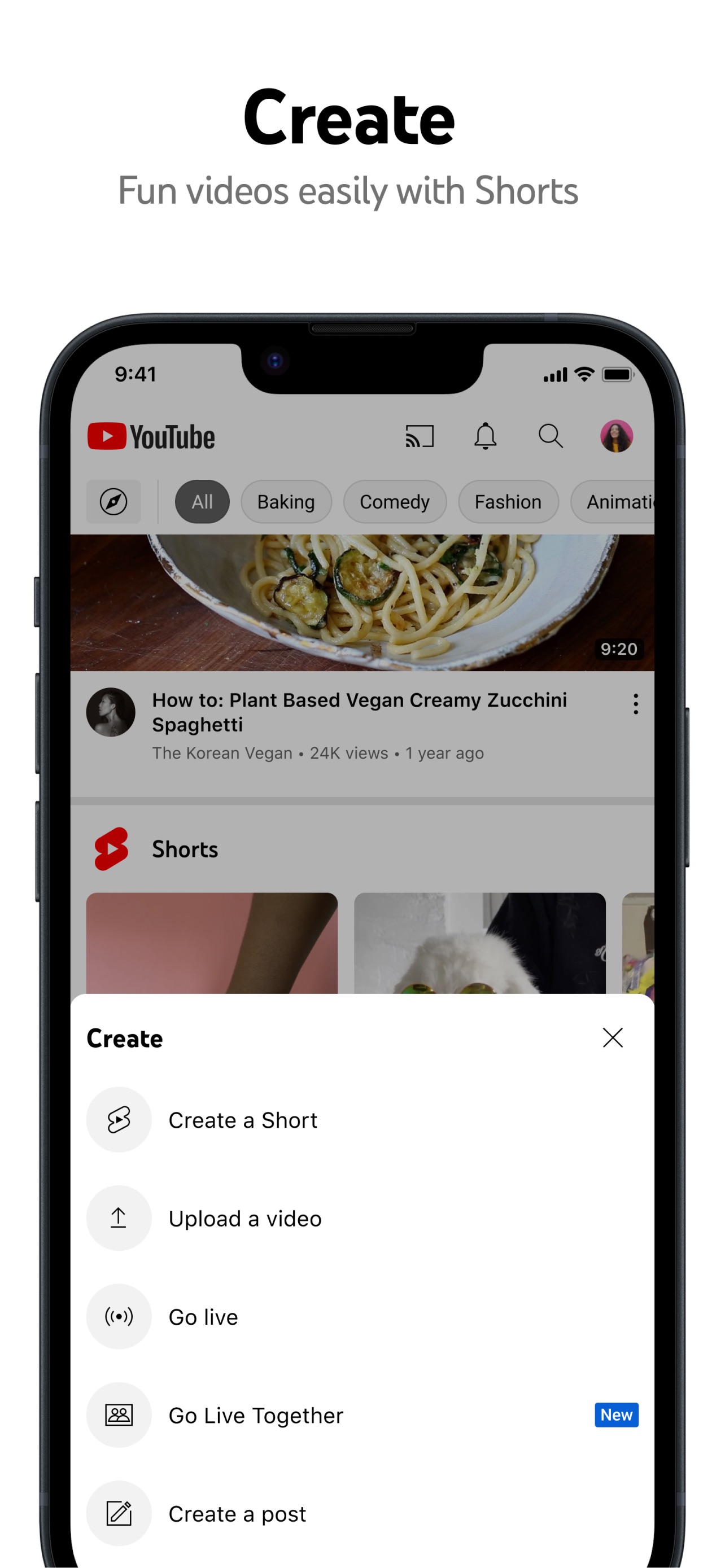 YouTube App Store screenshot: Create
Fun videos easily with Shorts