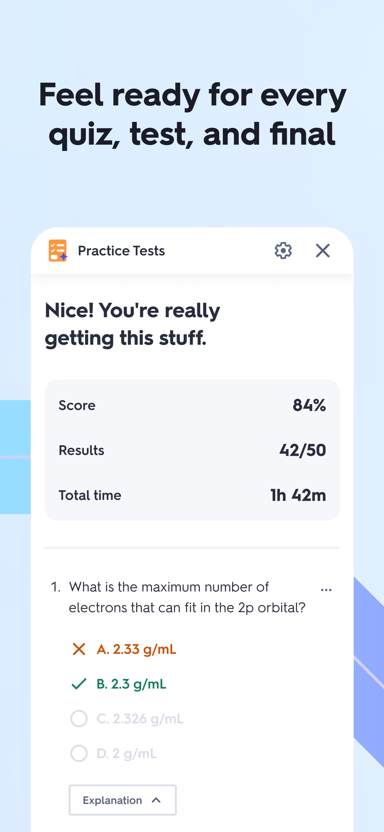 Quizlet App Store screenshot 8: Feel ready for every quiz, test, and final