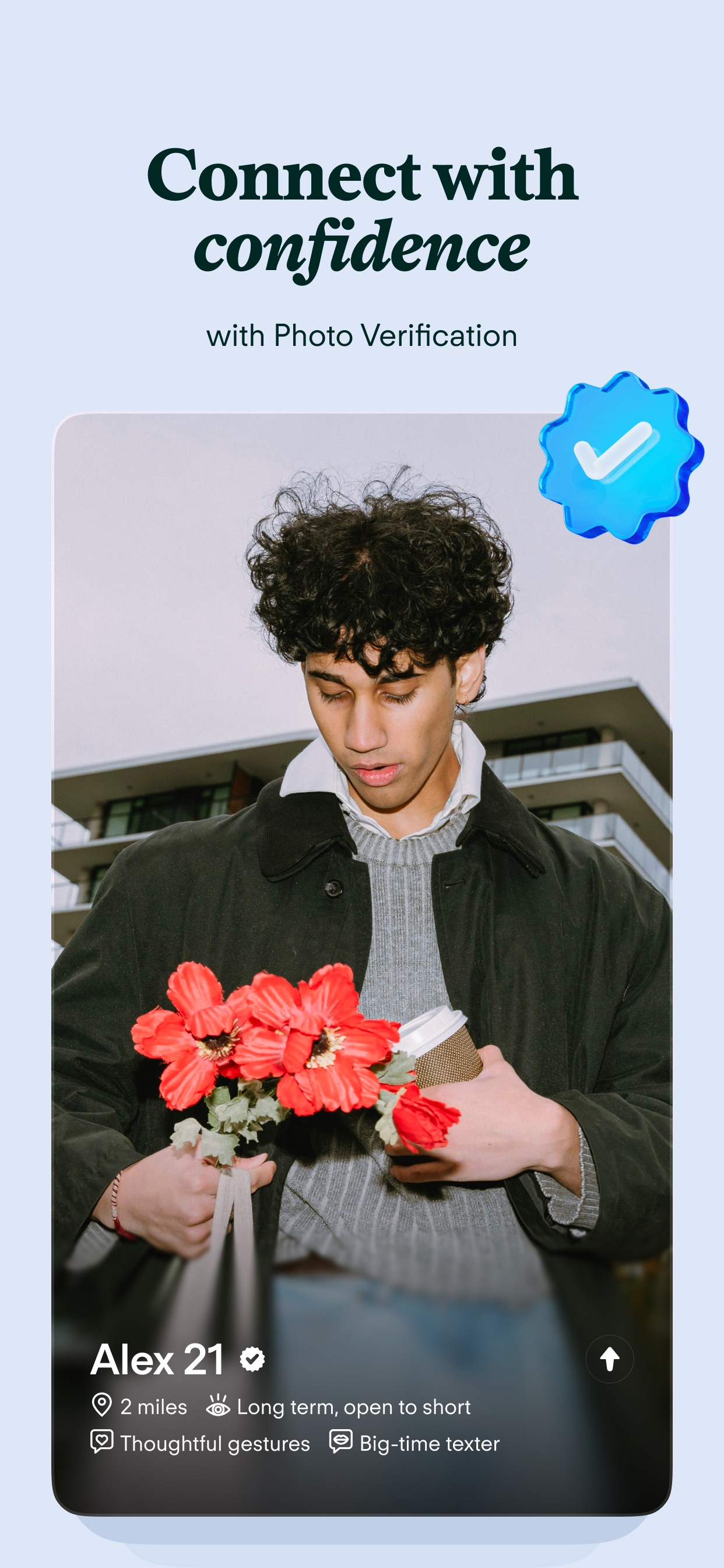 Tinder App Store screenshot: Connect with confidence with Photo Verification