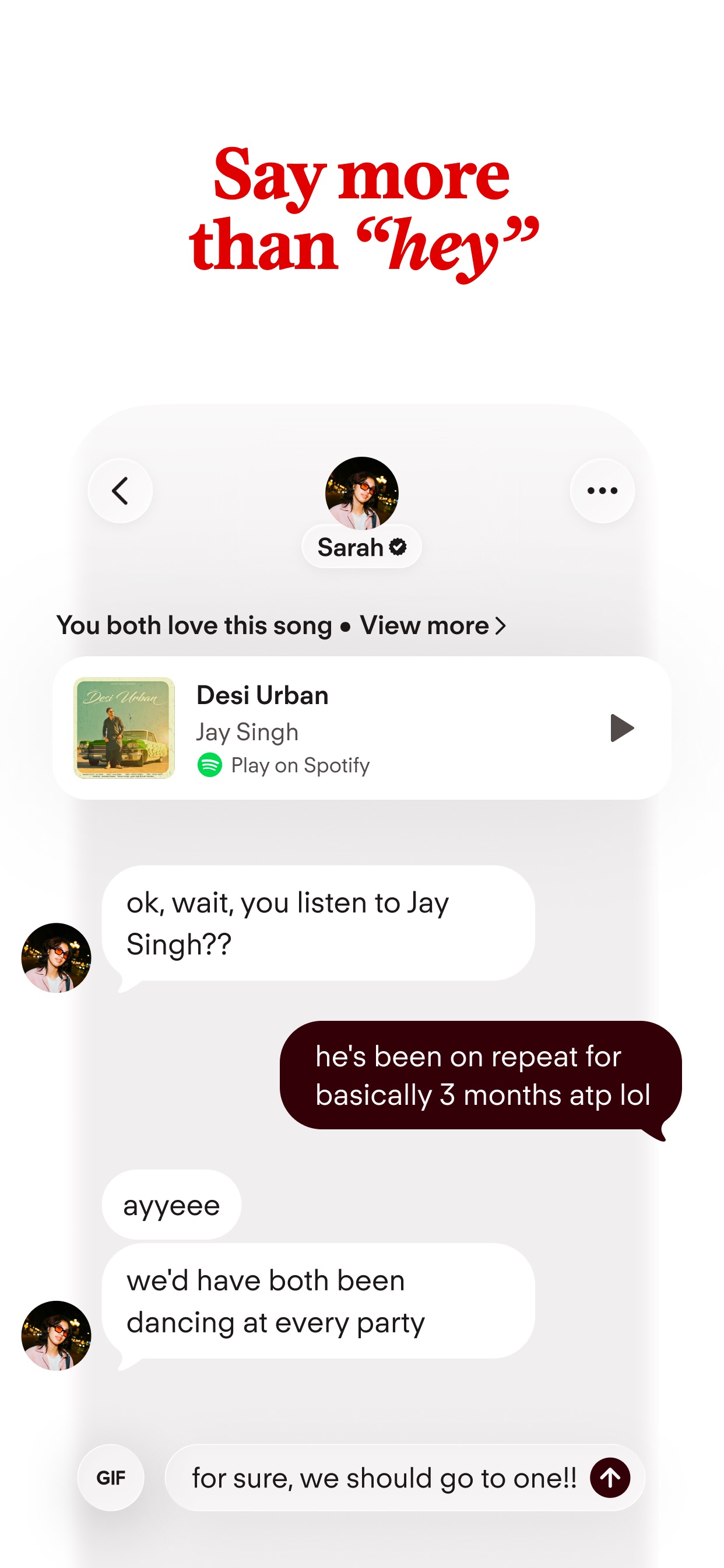 Tinder App Store screenshot 9: Say more than “hey”