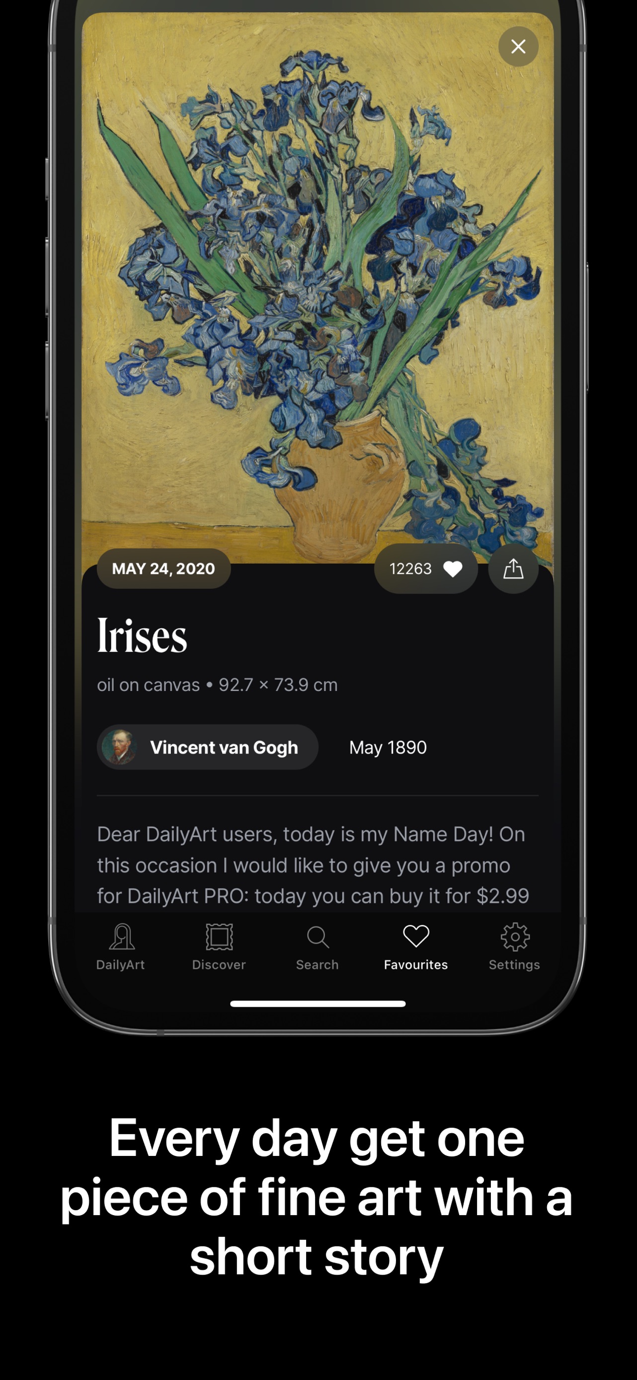 DailyArt App Store screenshot: Every day get one piece of fine art with a short story