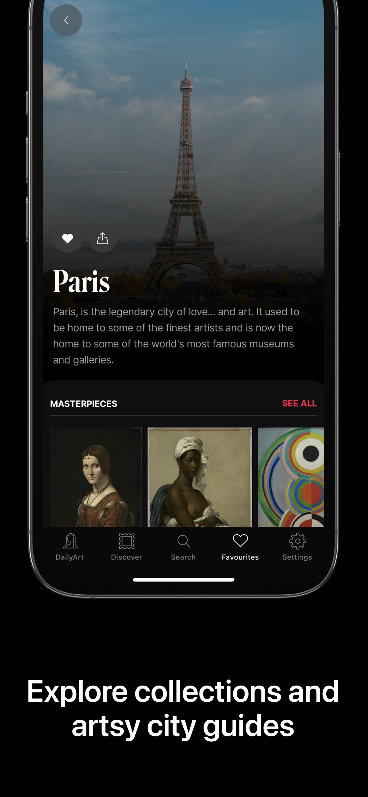 DailyArt App Store screenshot: Explore collections and artsy city guides