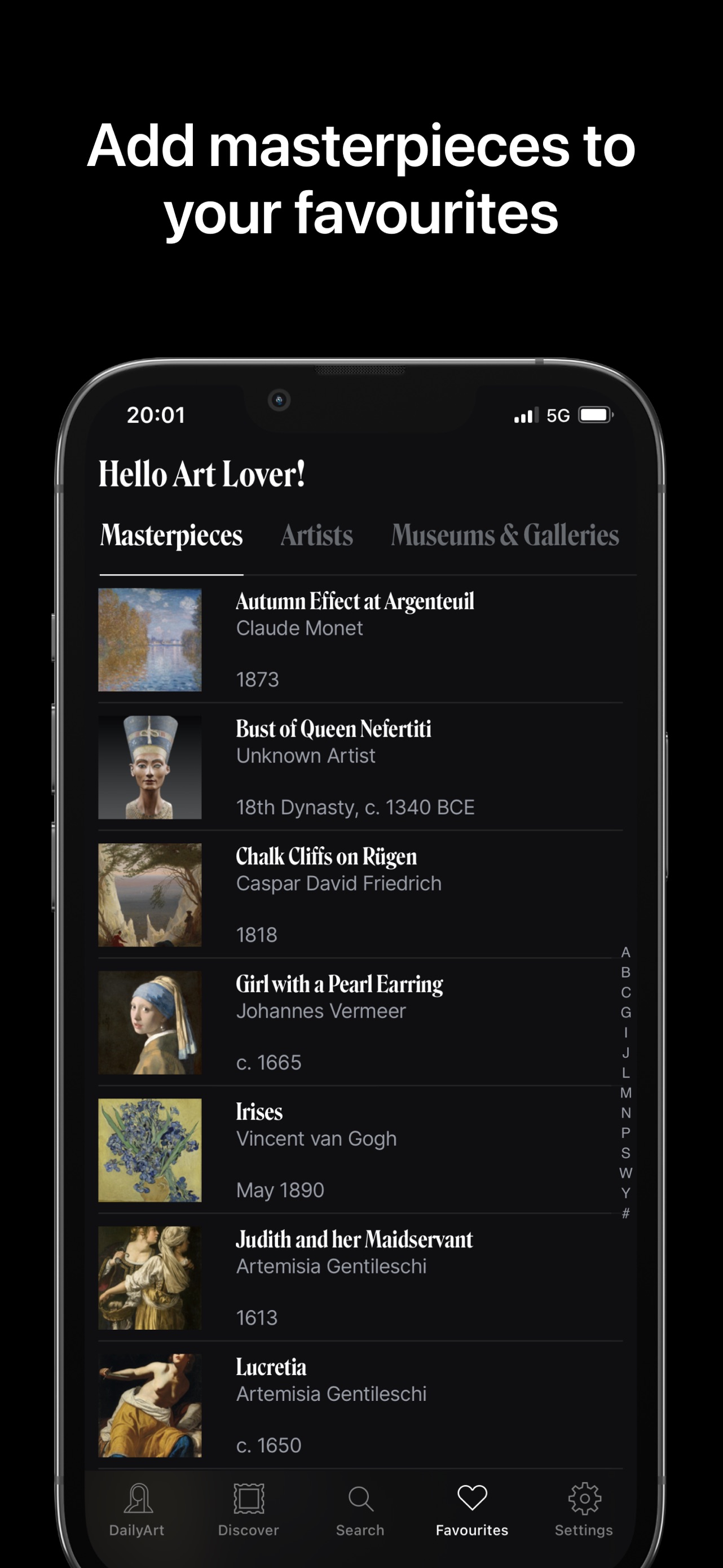 DailyArt App Store screenshot 6: Add masterpieces to your favourites