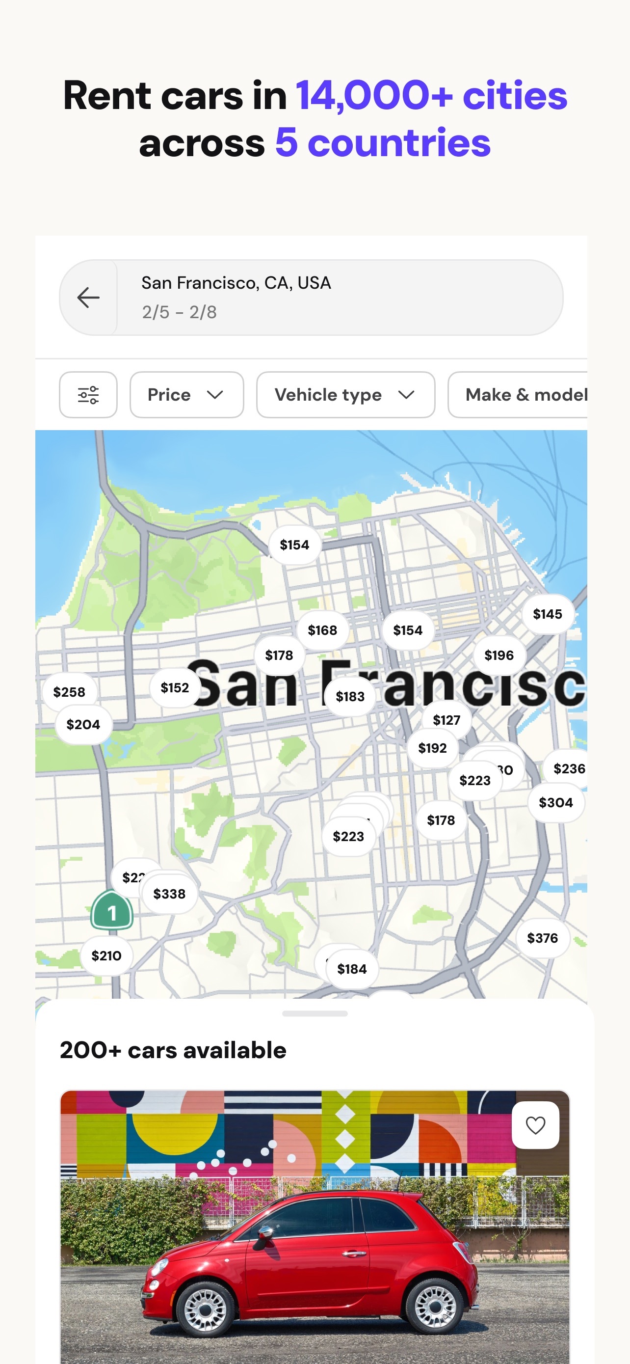 Turo App Store screenshot: Rent cars in 14,000+ cities across 5 countries