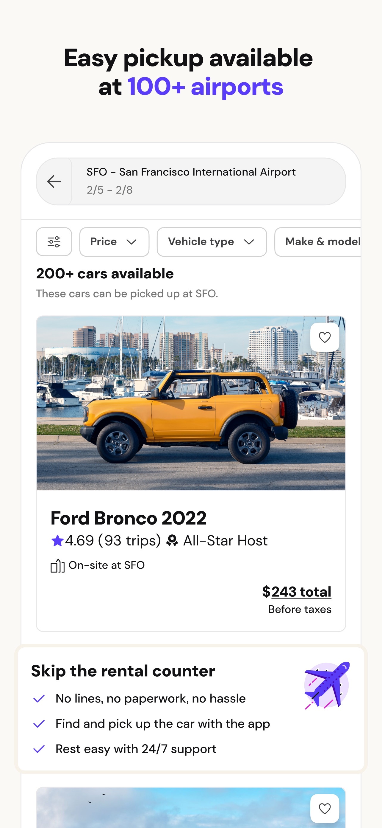 Turo App Store screenshot 5: Easy pickup available at 100+ airports