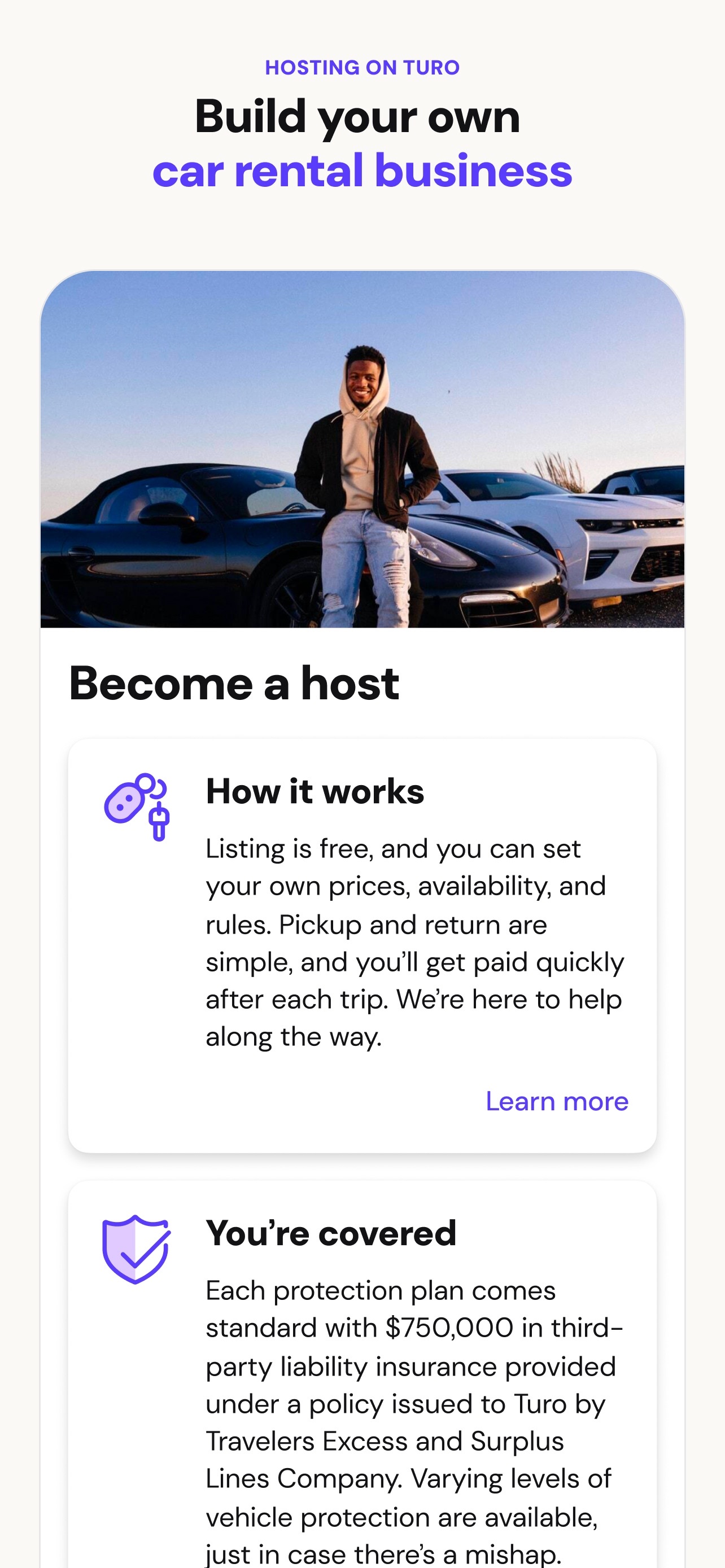 Turo App Store screenshot 7: HOSTING ON TURO Build your own car rental business