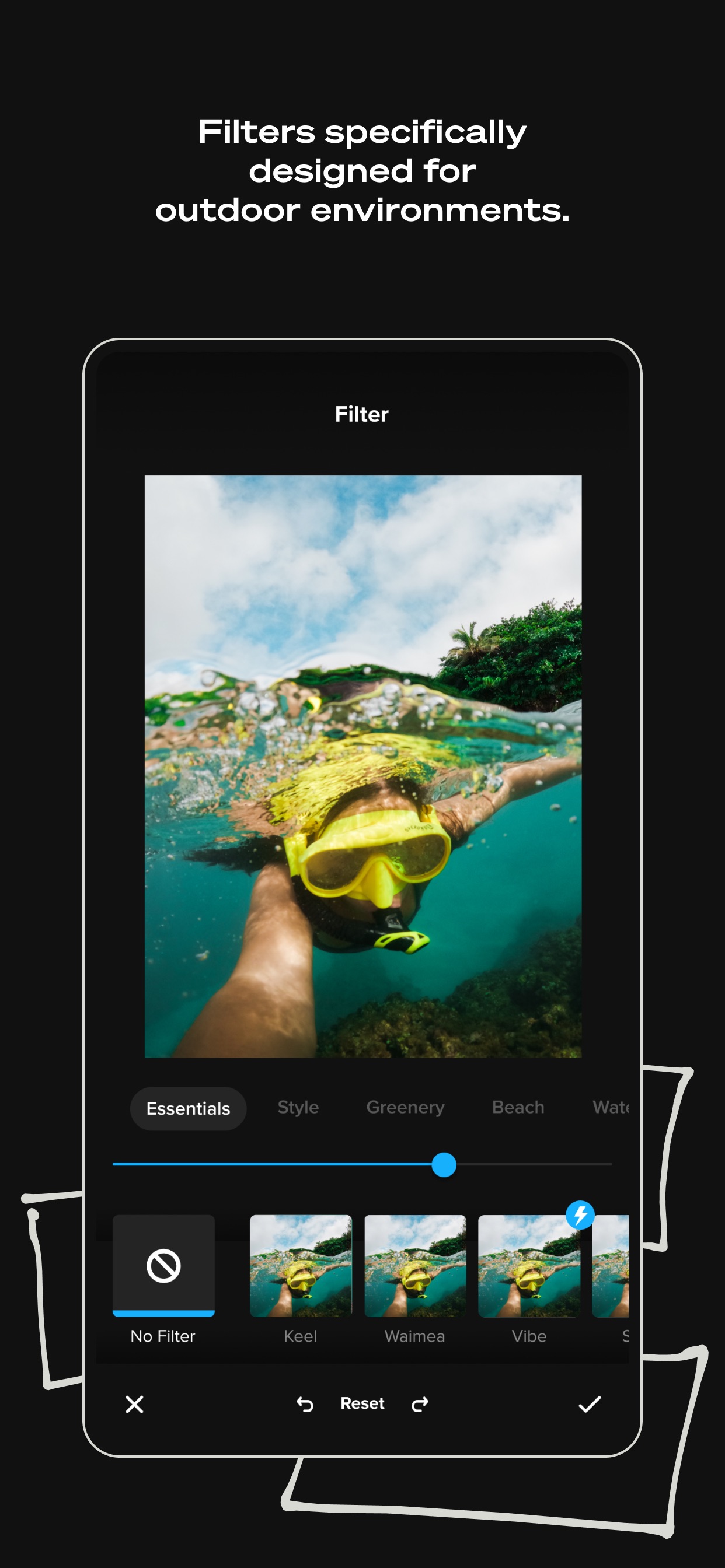 GoPro Quik App Store screenshot: Filters specifically designed for outdoor environments.