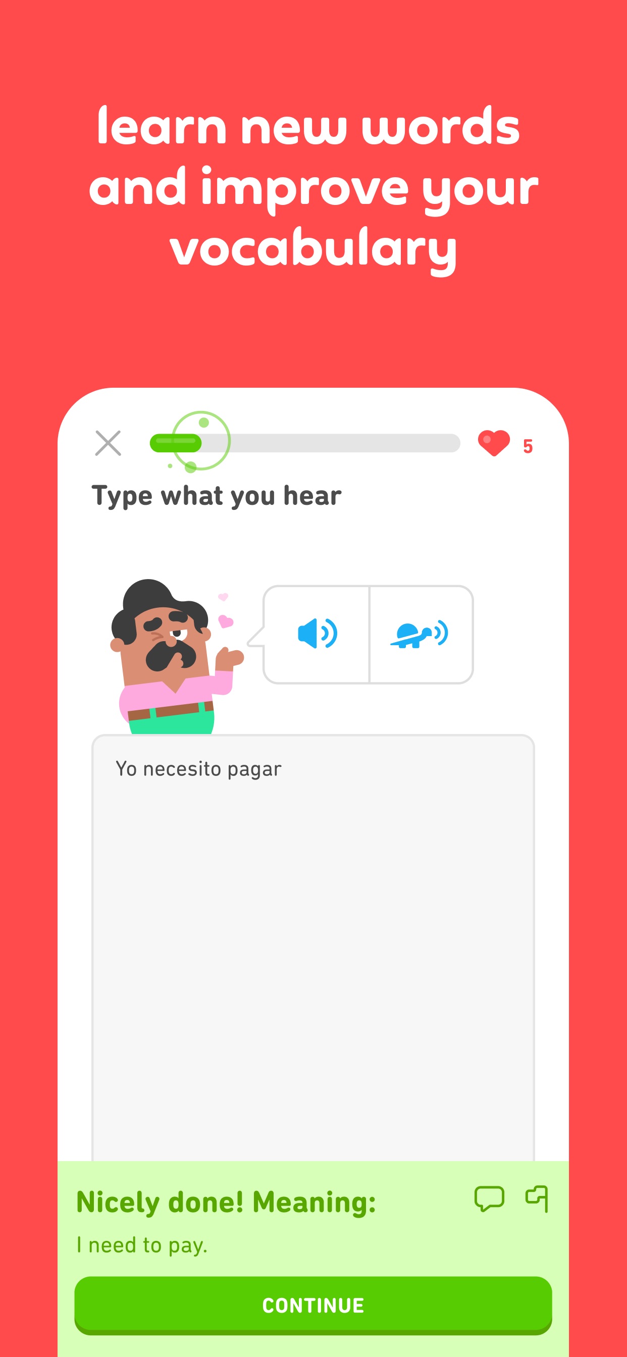 Duolingo App Store screenshot: learn new words and improve your vocabulary