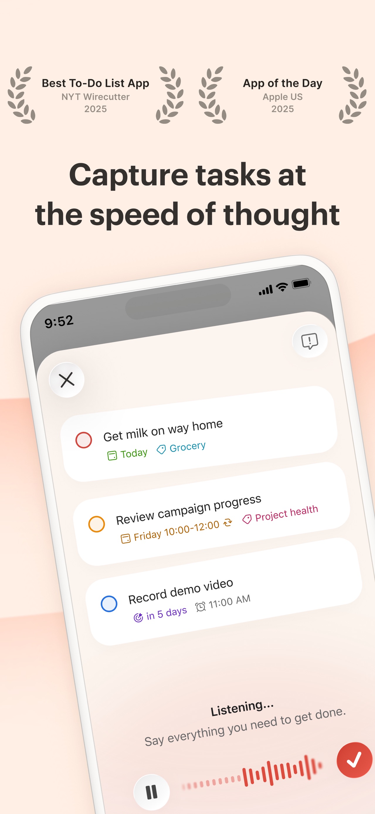 Todoist App Store screenshot: listing design