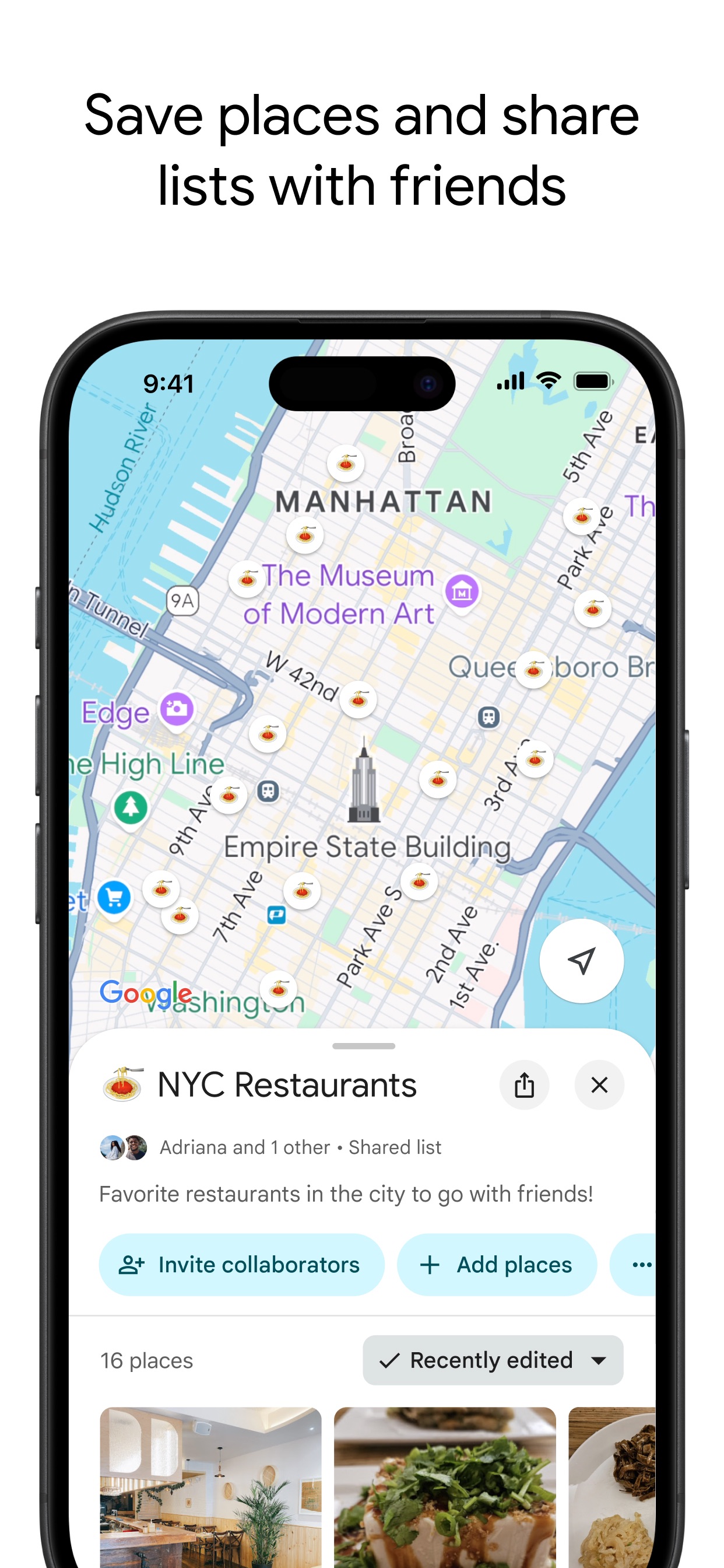 Google Maps App Store screenshot: Save places and share lists with friends