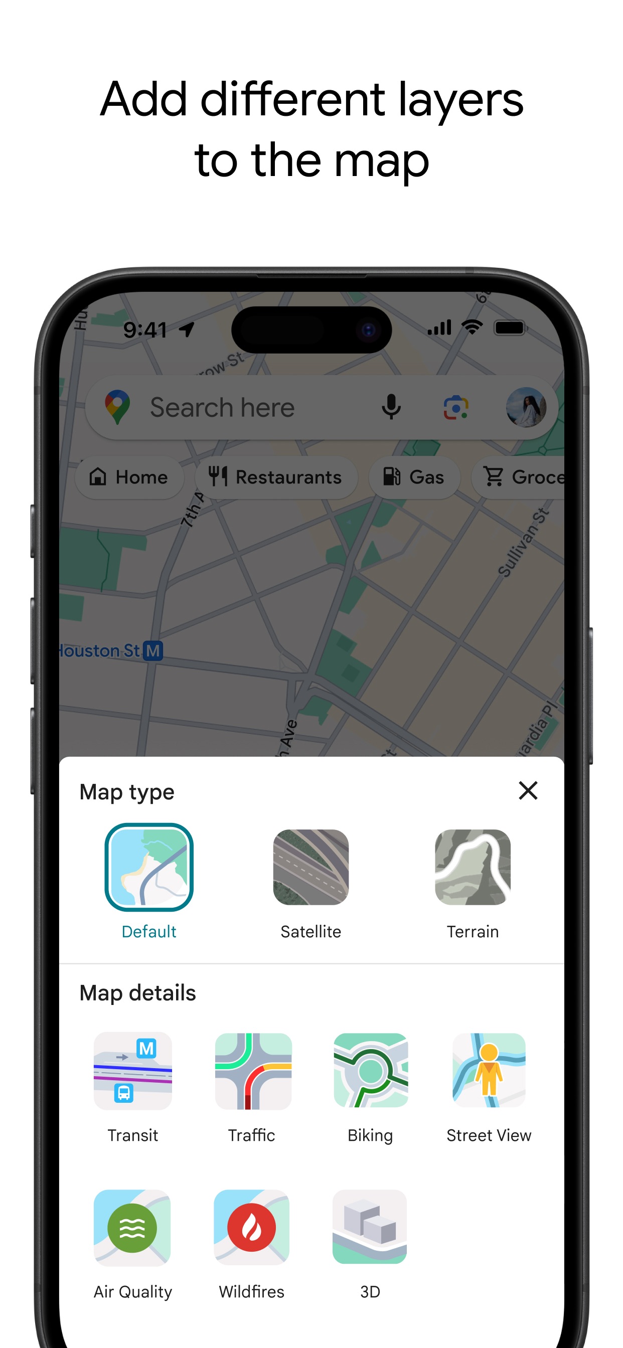Google Maps App Store screenshot 6: Add different layers to the map