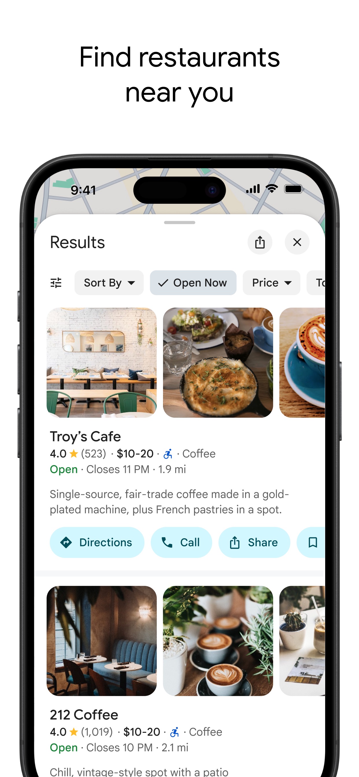 Google Maps App Store screenshot: Find restaurants near you