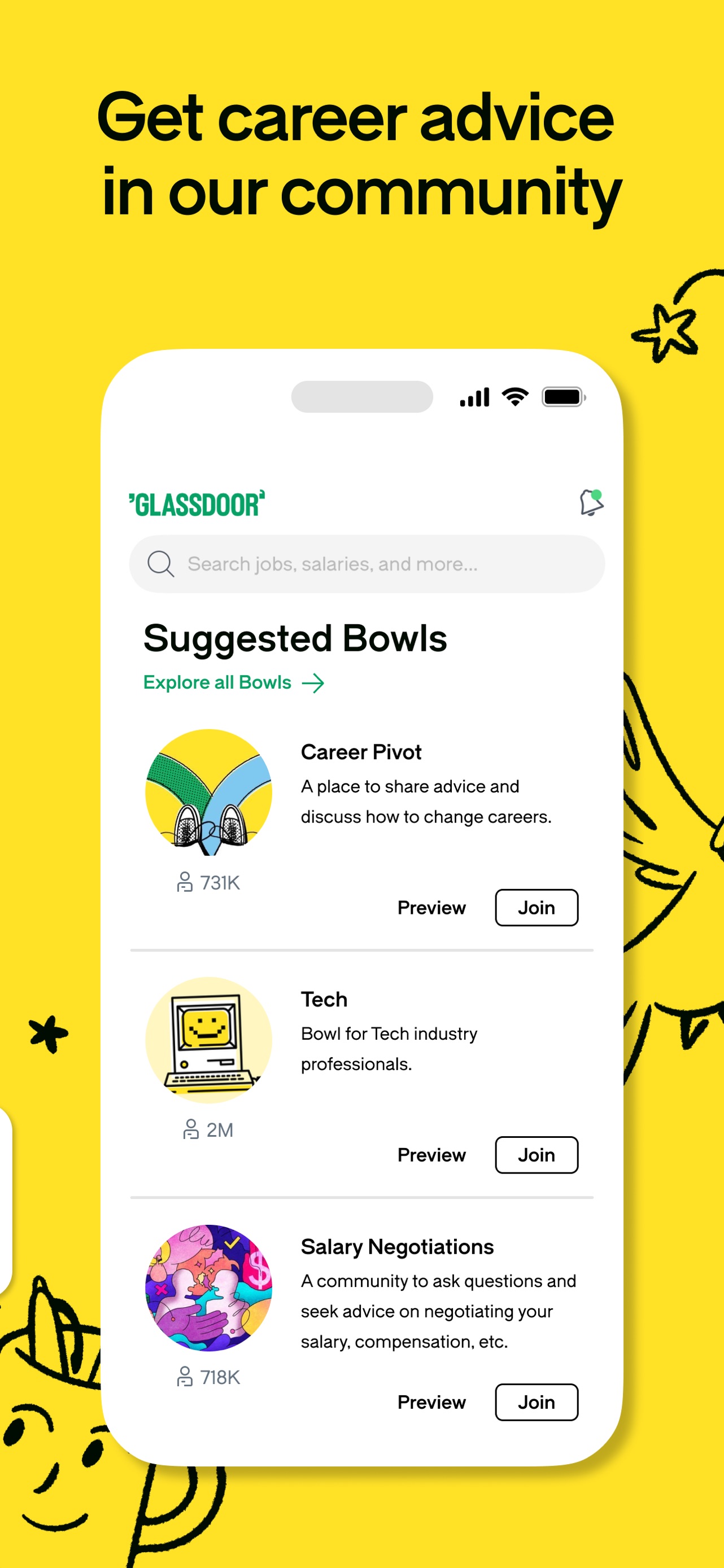 Glassdoor App Store screenshot: Get career advice in our community