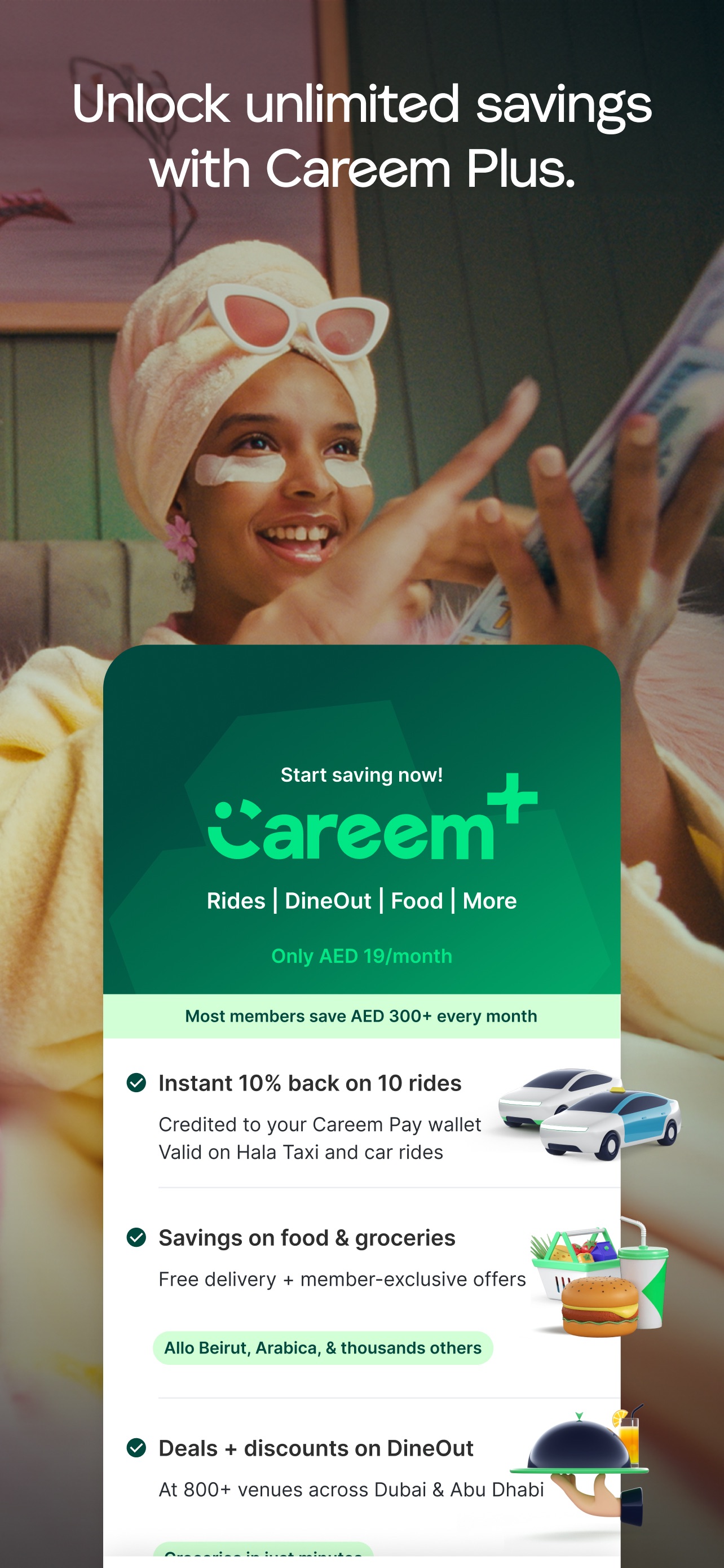 Careem App Store screenshot 7: Unlock unlimited savings with Careem Plus.