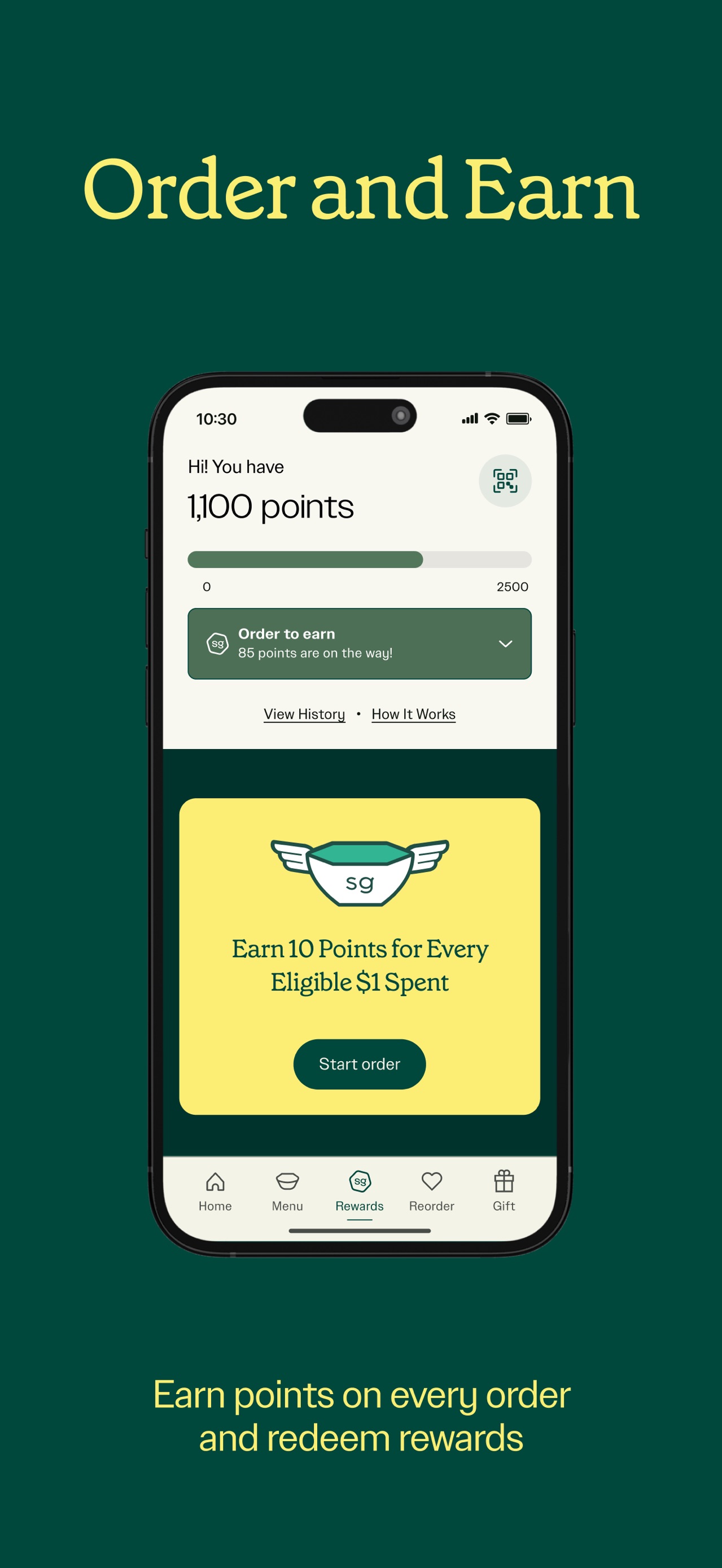 sweetgreen App Store screenshot: Order and Earn

Earn points on every order and redeem rewards