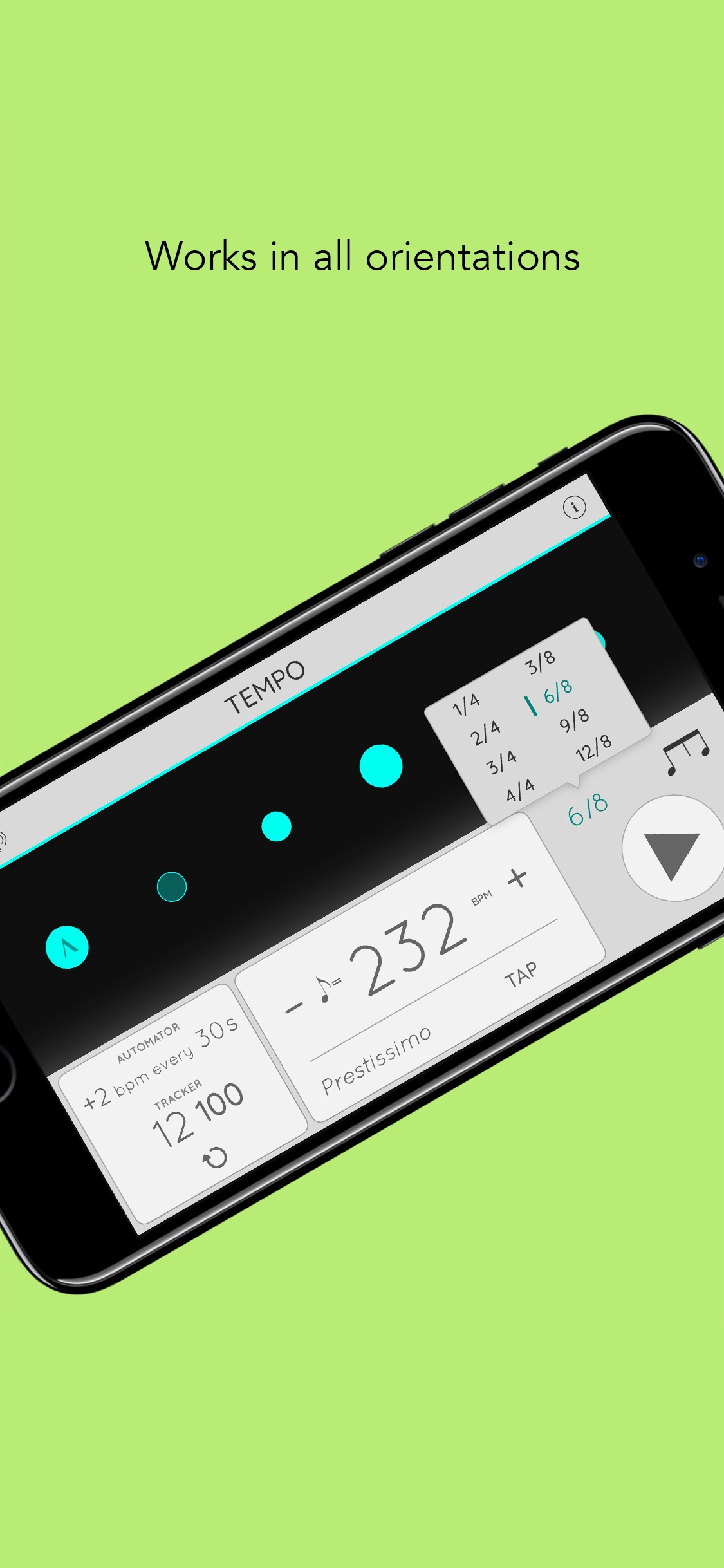 Tempo App Store screenshot: Works in all orientations