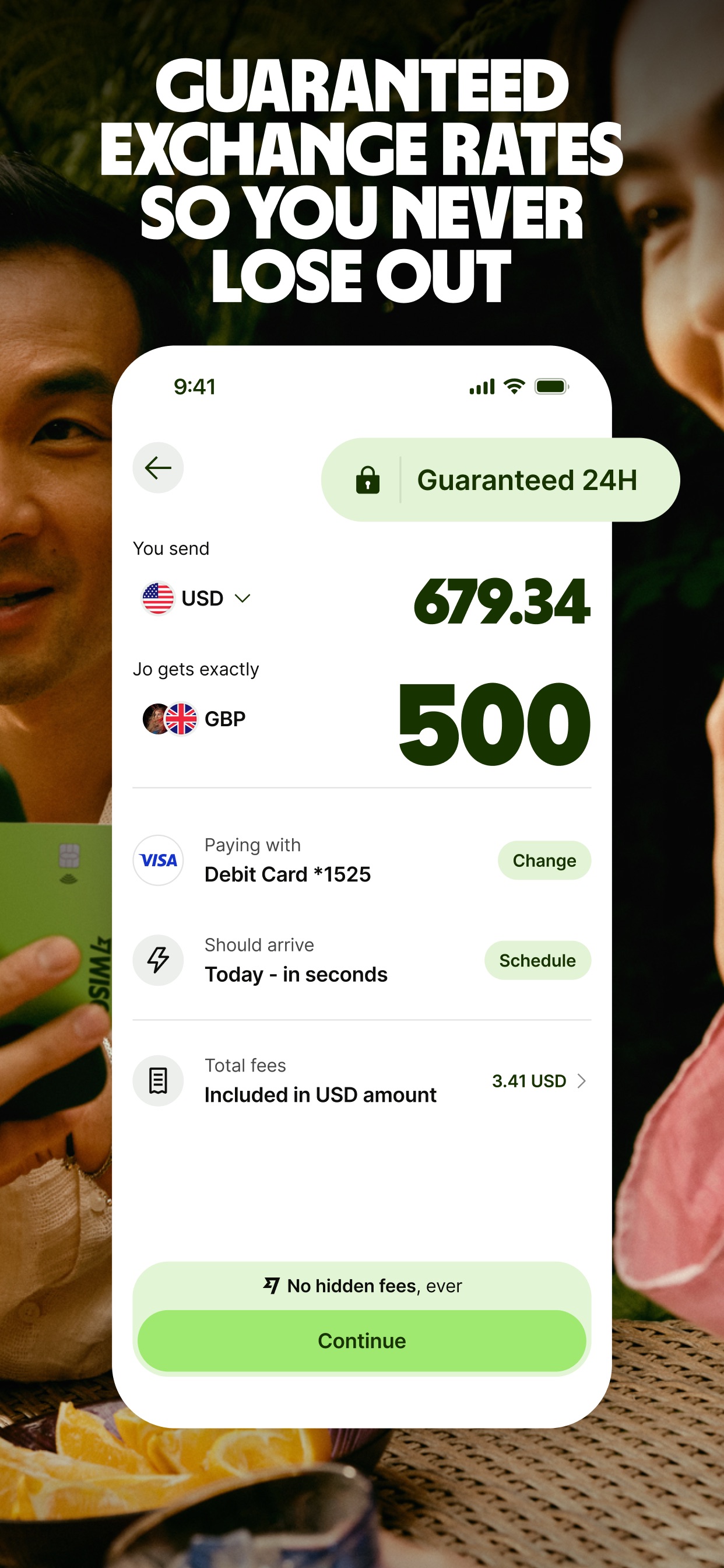 Wise App Store screenshot: GUARANTEED EXCHANGE RATES SO YOU NEVER LOSE OUT