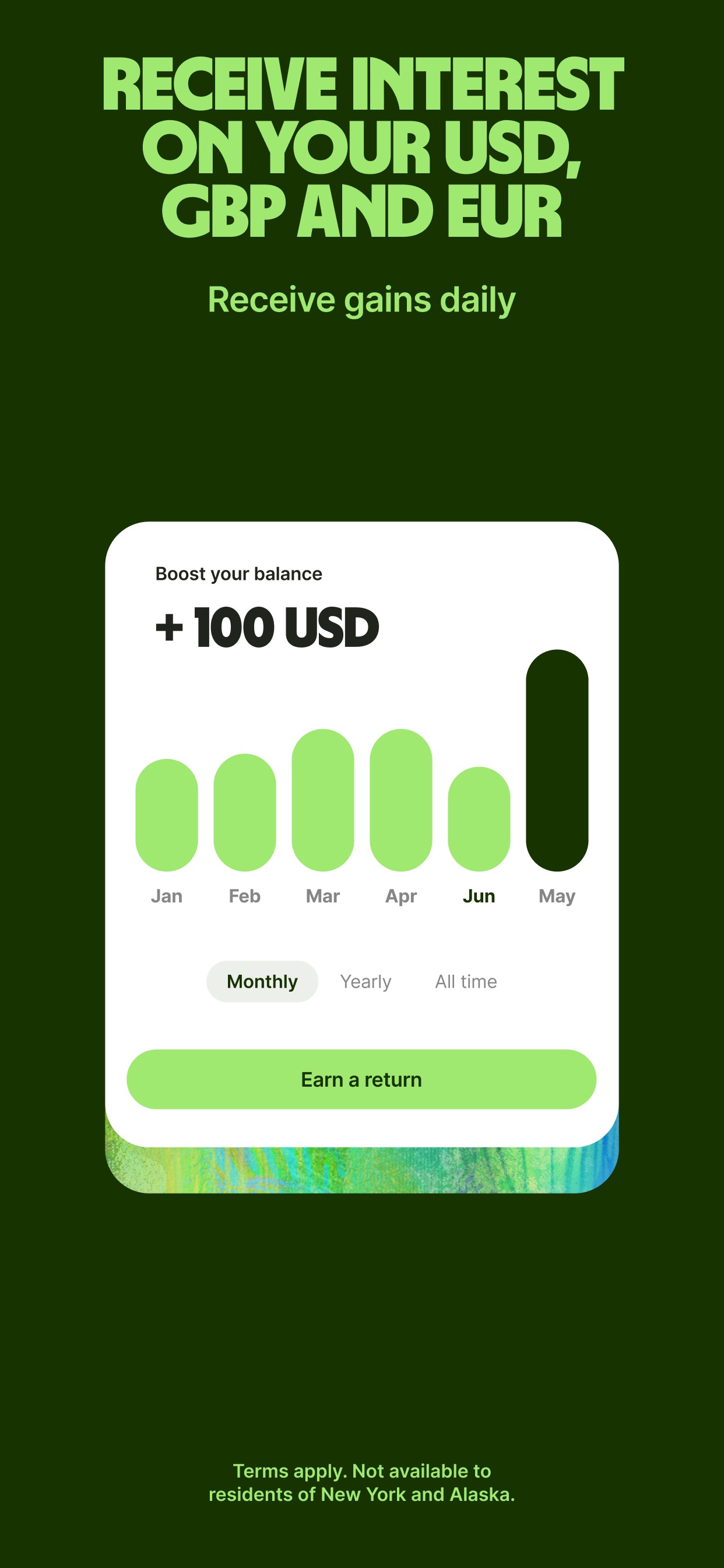 Wise App Store screenshot 5: RECEIVE INTEREST ON YOUR USD, GBP AND EUR