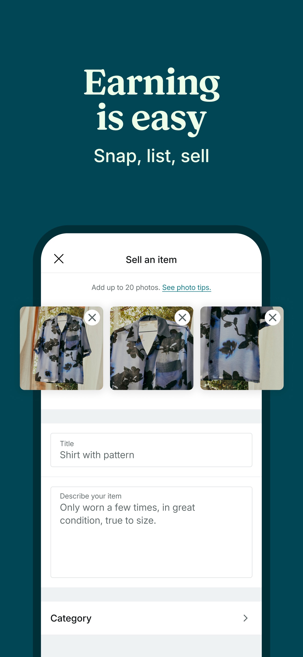 Vinted App Store screenshot: Earning is easy 
 Snap, list, sell