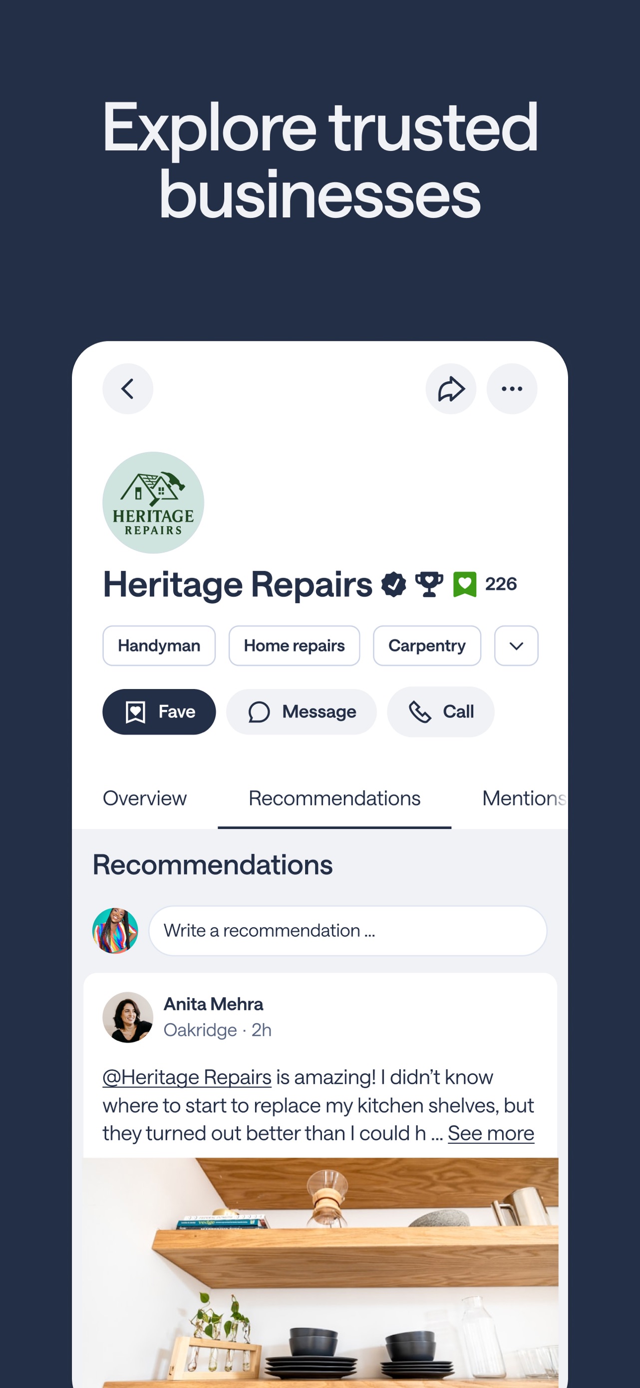 Nextdoor App Store screenshot 8: Explore trusted businesses