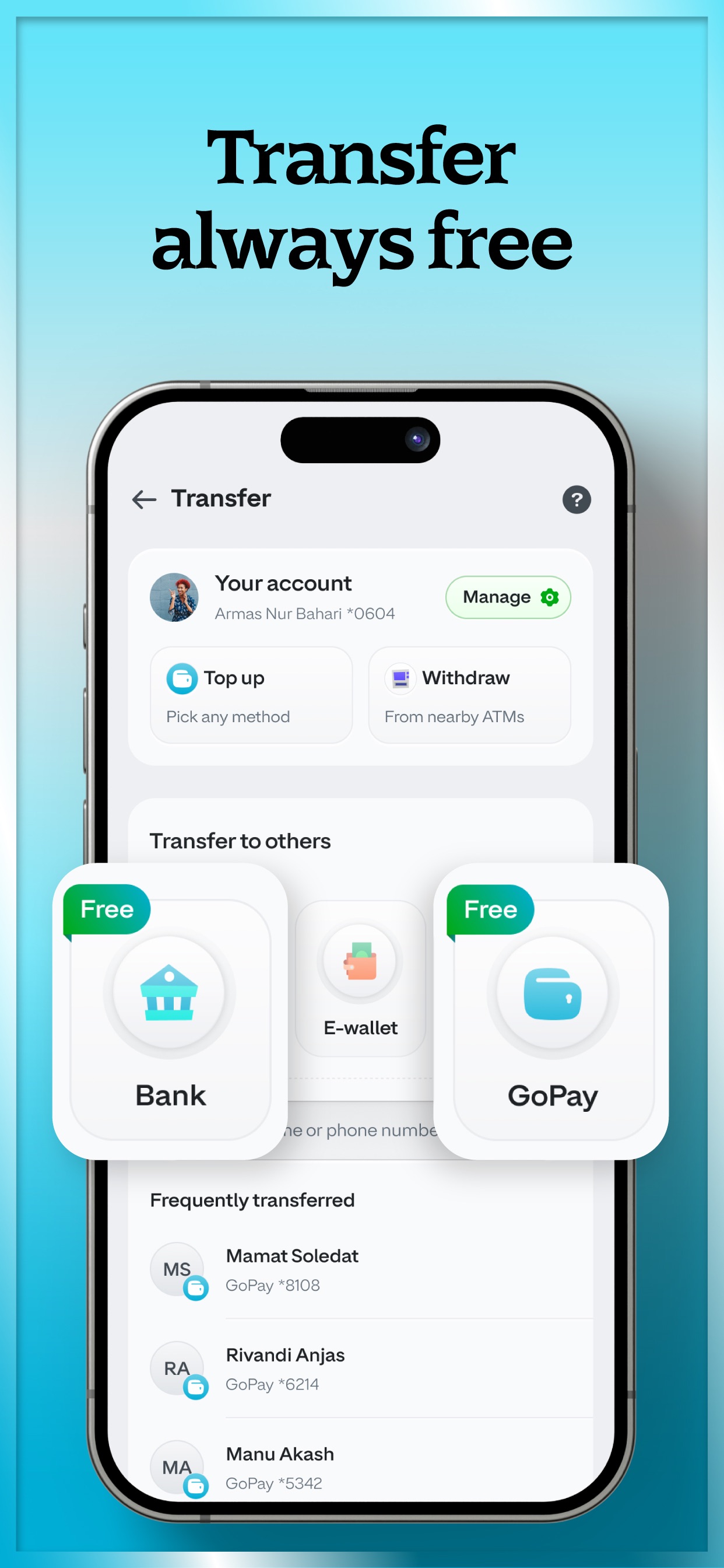 GoPay App Store screenshot 6: Transfer always free
