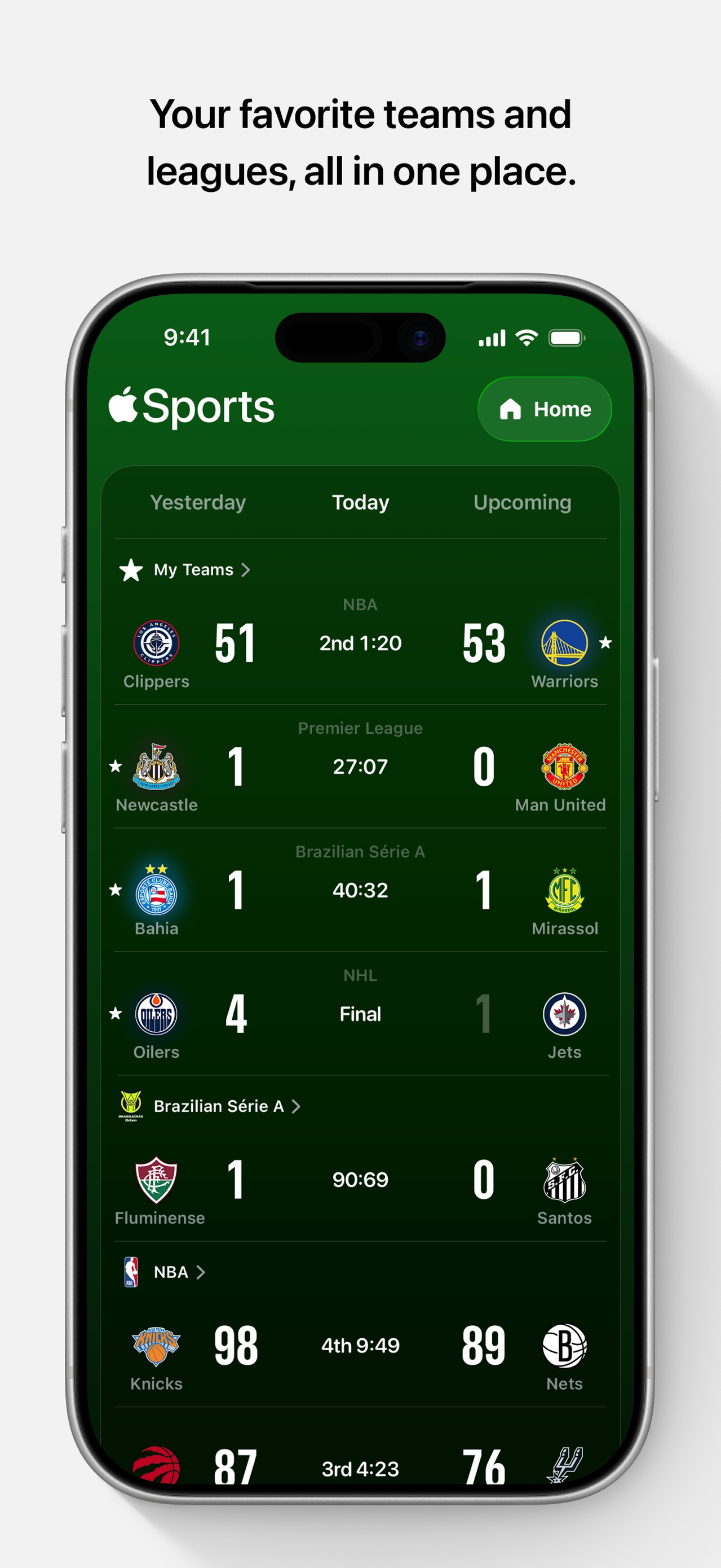 Apple Sports App Store screenshot: Your favorite teams and
leagues, all in one place.
