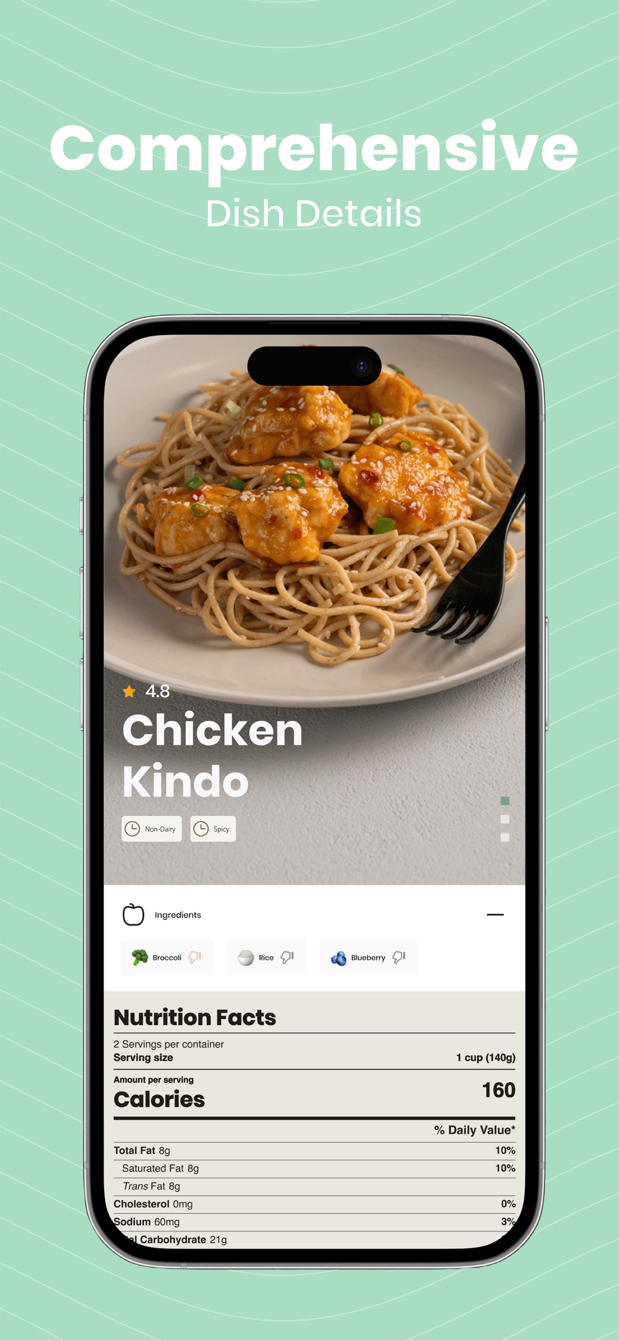 Numo App Store screenshot 5: Comprehensive Dish Details
