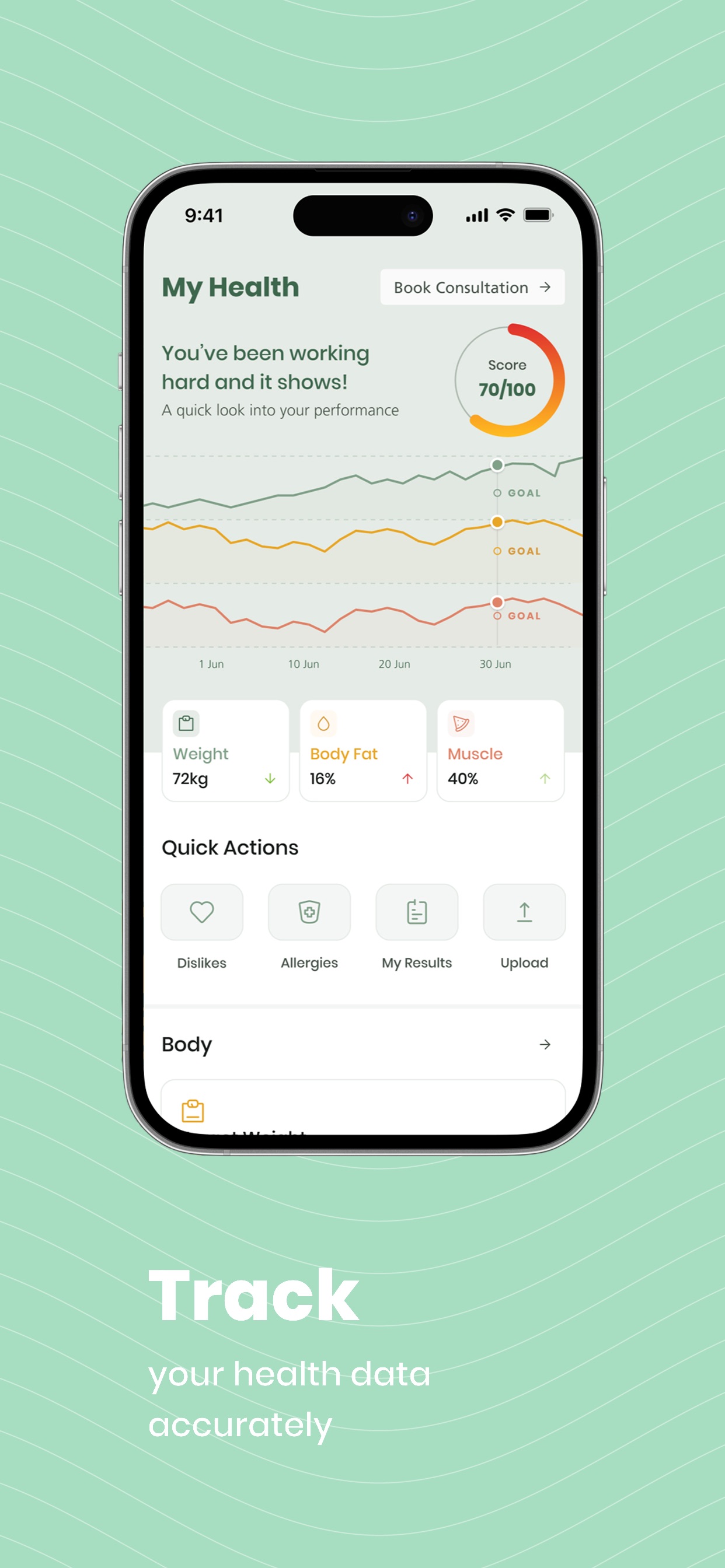 Numo App Store screenshot 6: Track your health data accurately