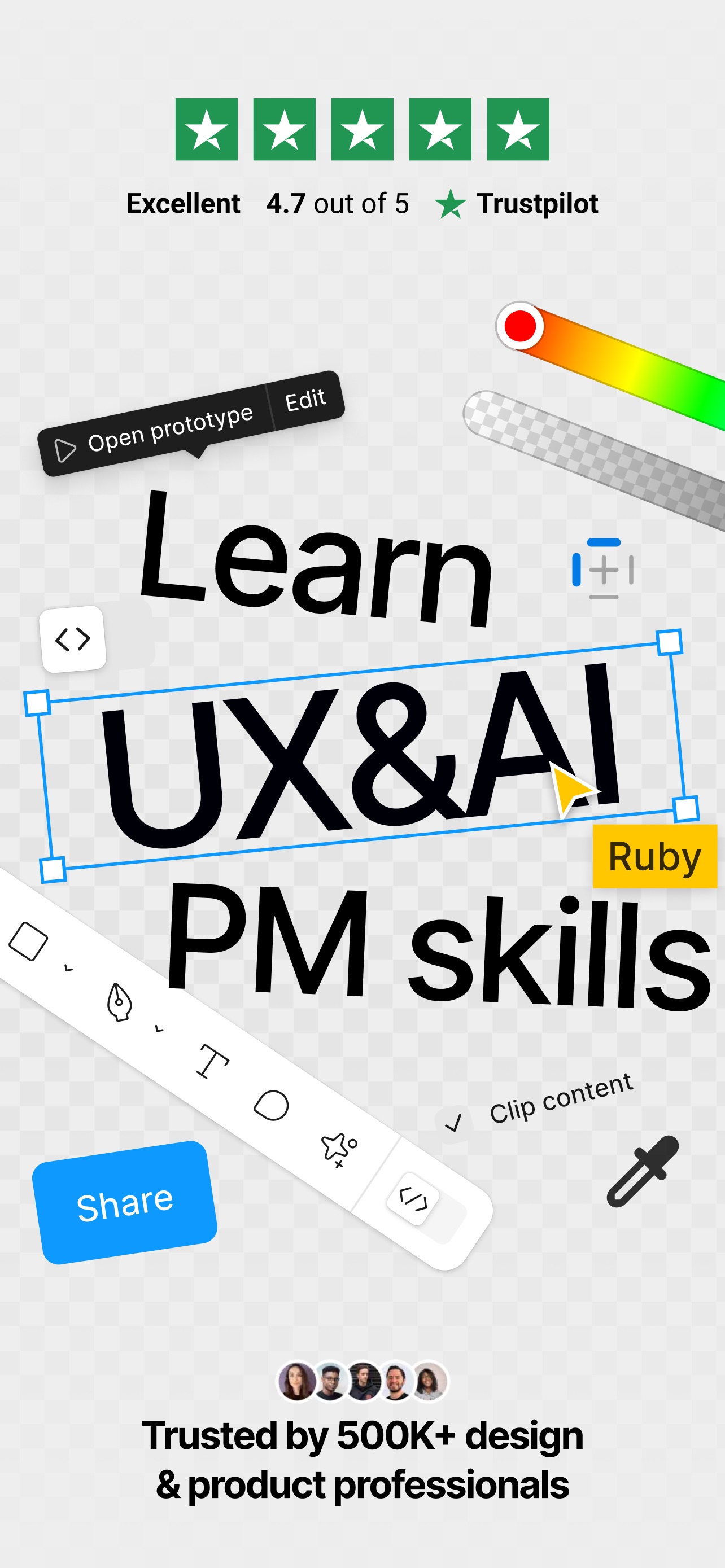 Uxcel Go App Store screenshot: Learn UX&AI PM skills Trusted by 500K+ design & product professionals
