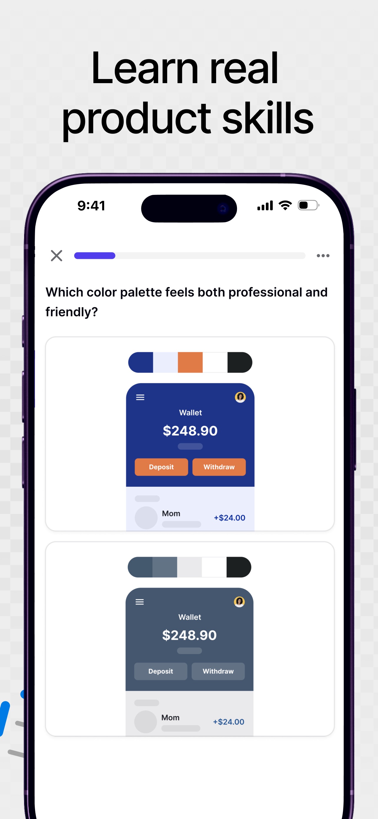 Uxcel Go App Store screenshot: Learn real product skills