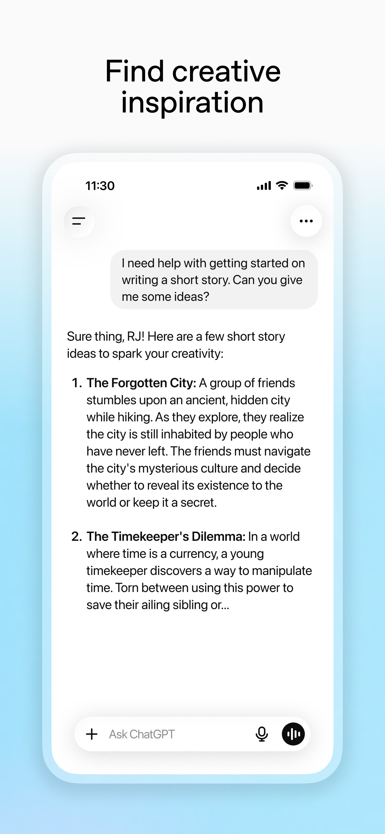ChatGPT App Store screenshot 7: Find creative inspiration