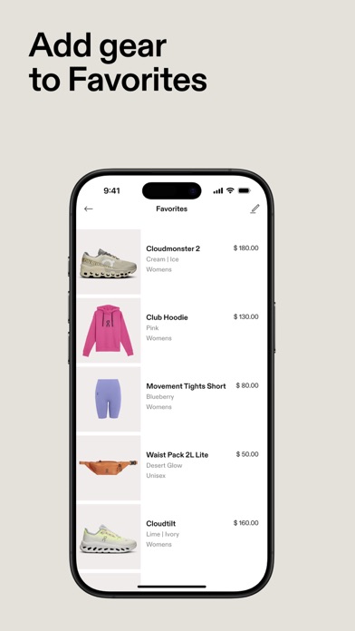 On App Store screenshot: Add gear to Favorites