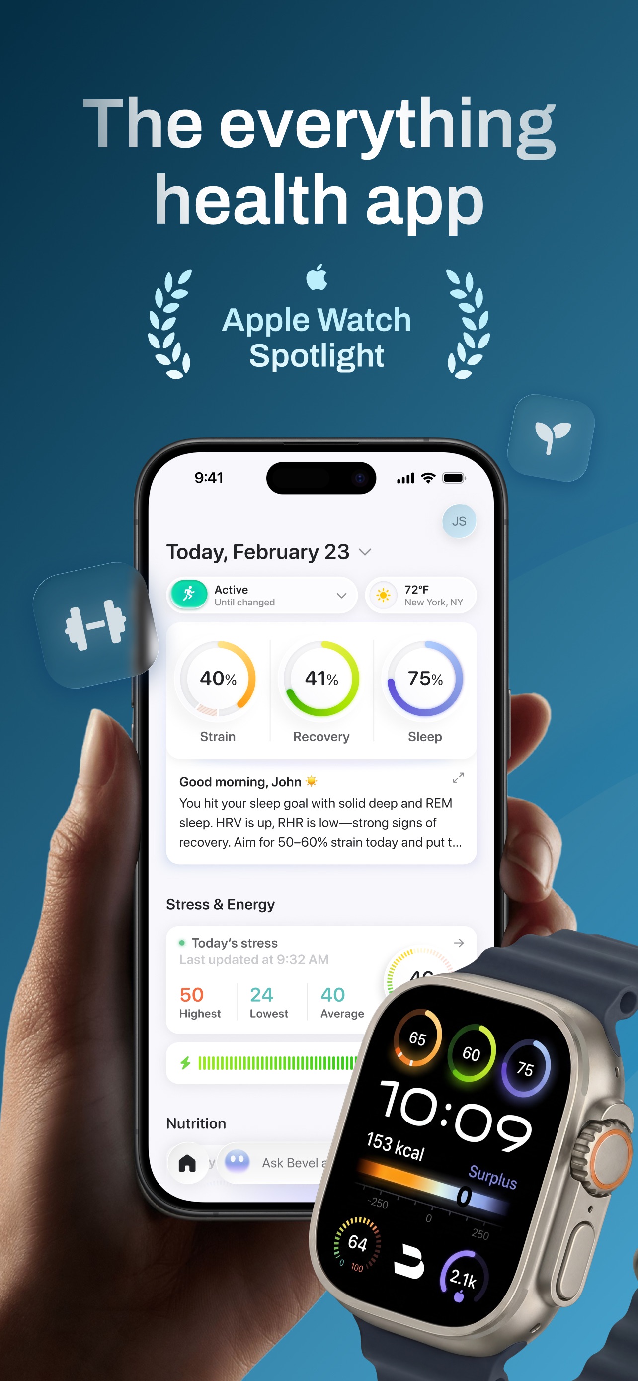 Bevel App Store screenshot: The everything health app Apple Watch Spotlight