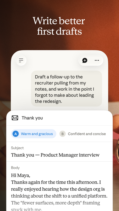 Claude App Store screenshot 8: Write better first drafts