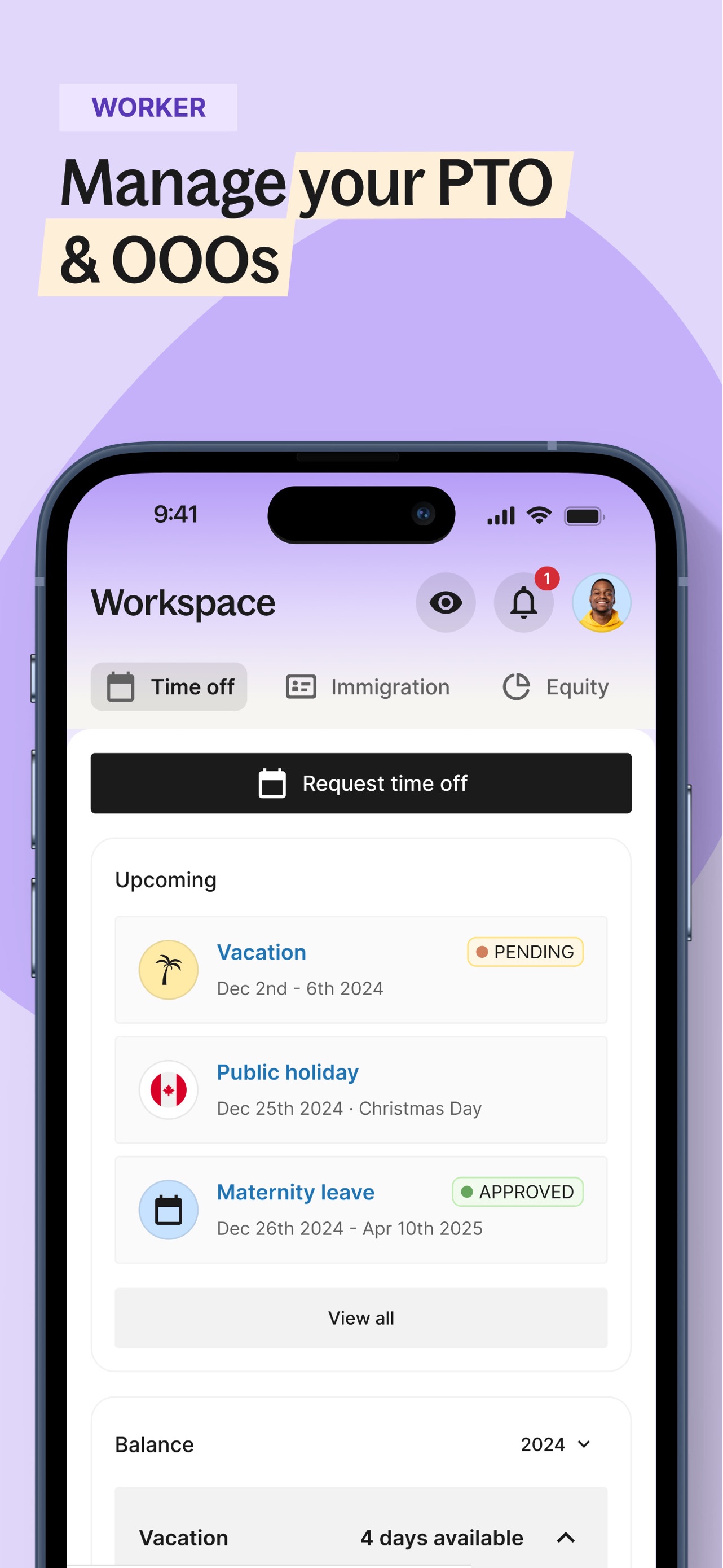 Deel App Store screenshot: Manage your PTO & OOOs