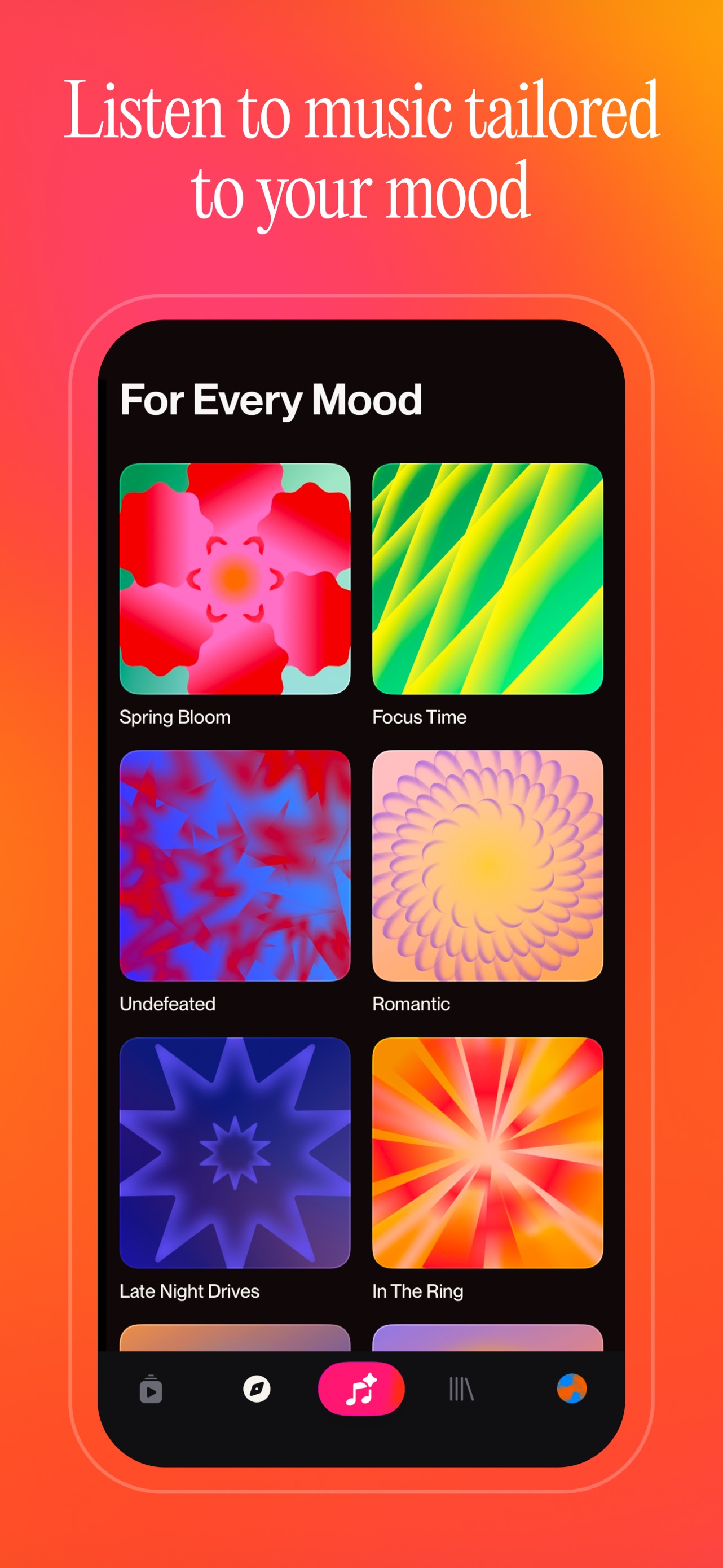 Suno App Store screenshot: Listen to music tailored to your mood